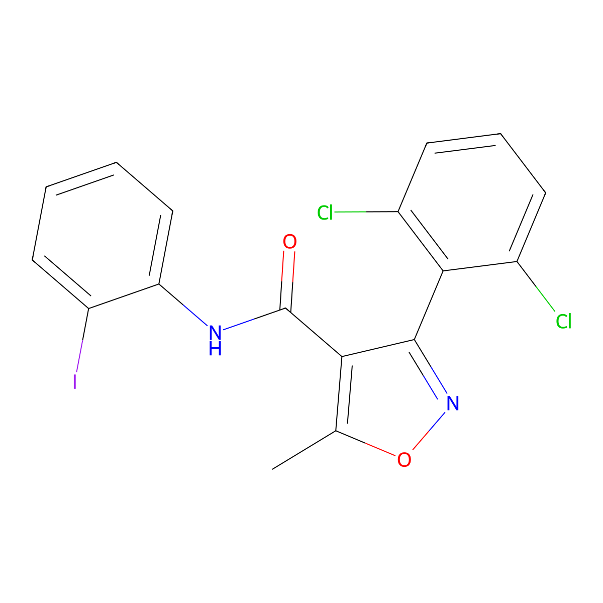 3-(2,6-dichlorophenyl)-N-(2-iodophenyl)-5-methyl-1,2-oxazole-4-carboxamide molecular structure, CAS 349131-43-7