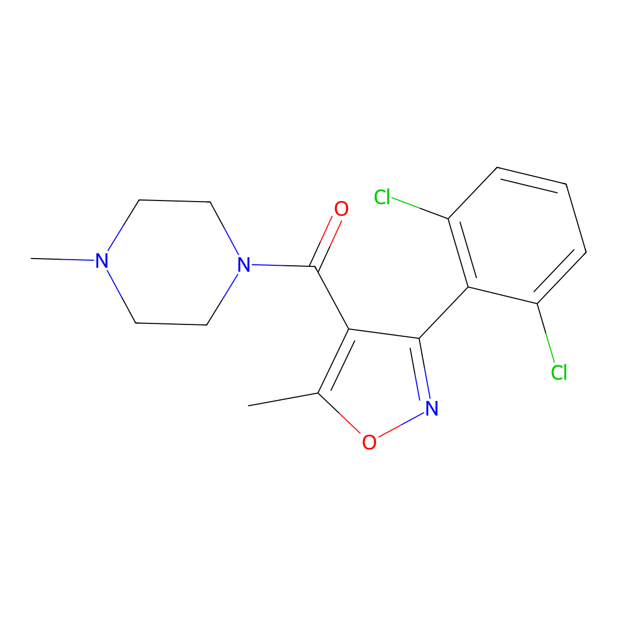 [3-(2,6-Dichlorophenyl)-5-methyl-1,2-oxazol-4-yl]-(4-methylpiperazin-1-yl)methanone molecular structure, CAS 349131-47-1