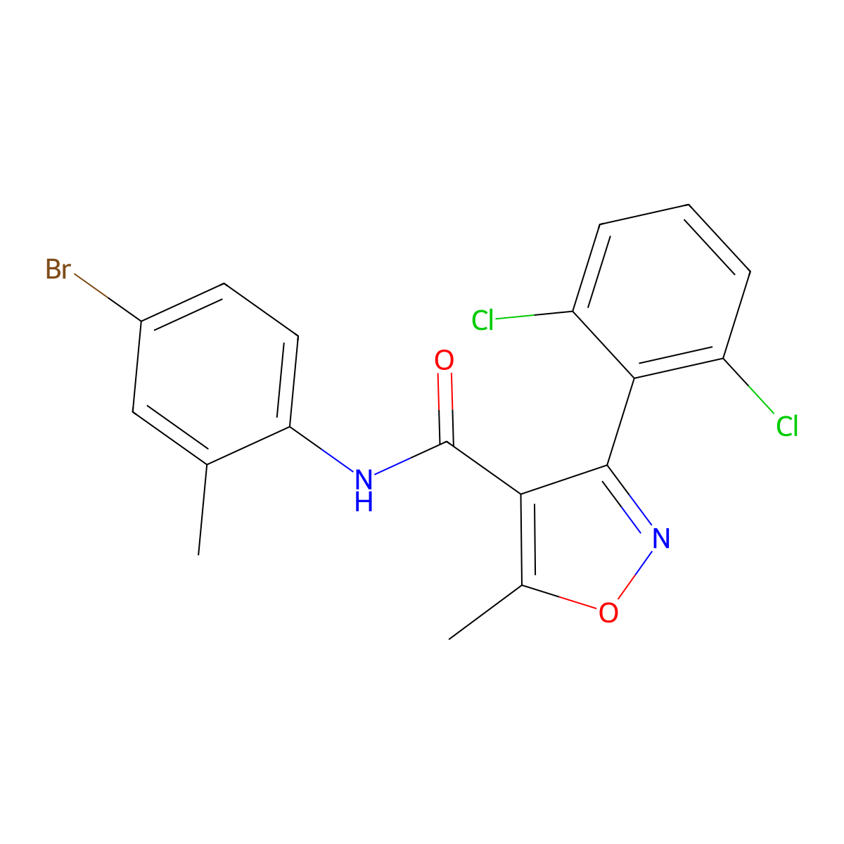 N-(4-bromo-2-methylphenyl)-3-(2,6-dichlorophenyl)-5-methyl-1,2-oxazole-4-carboxamide molecular structure, CAS 349131-53-9