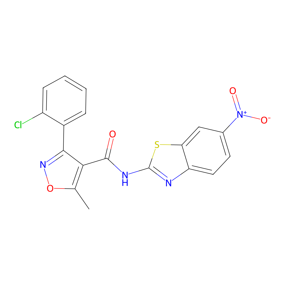 3-(2-chlorophenyl)-5-methyl-N-(6-nitro-1,3-benzothiazol-2-yl)-1,2-oxazole-4-carboxamide molecular structure, CAS 349132-87-2