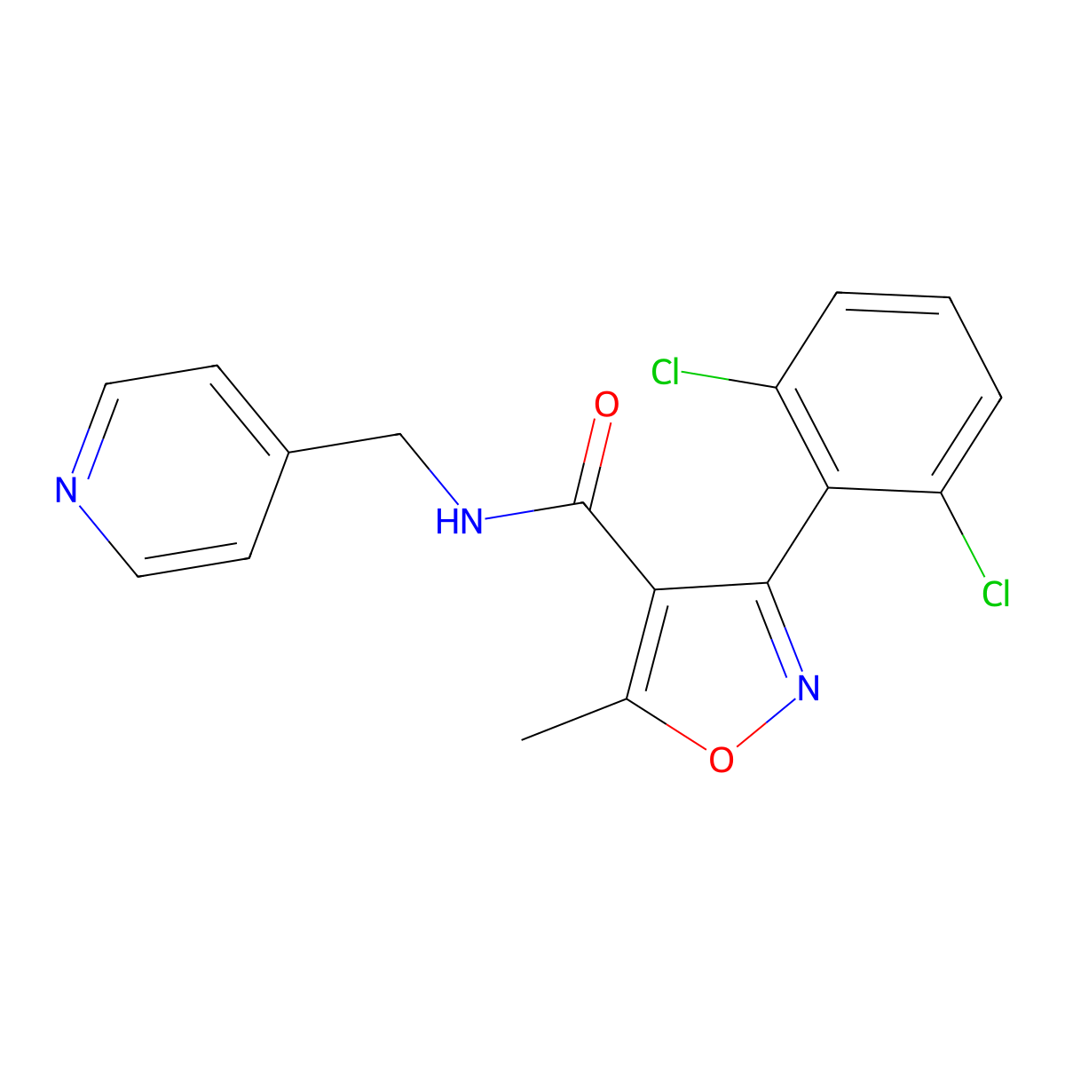 3-(2,6-dichlorophenyl)-5-methyl-N-(pyridin-4-ylmethyl)-1,2-oxazole-4-carboxamide molecular structure, CAS 349134-85-6