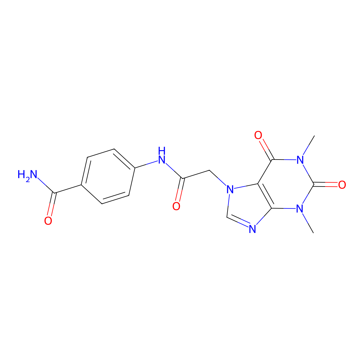4-{[(1,3-dimethyl-2,6-dioxo-1,2,3,6-tetrahydro-7H-purin-7-yl)acetyl]amino}benzamide molecular structure, CAS 349135-96-2