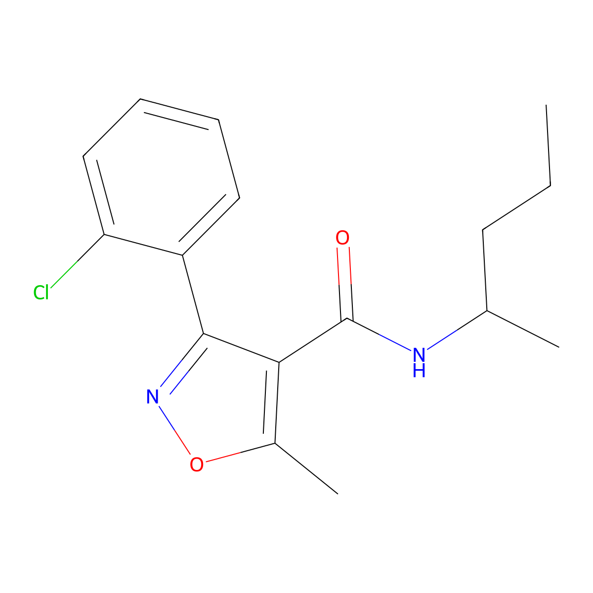 3-(2-chlorophenyl)-5-methyl-N-(pentan-2-yl)-1,2-oxazole-4-carboxamide molecular structure, CAS 349136-64-7