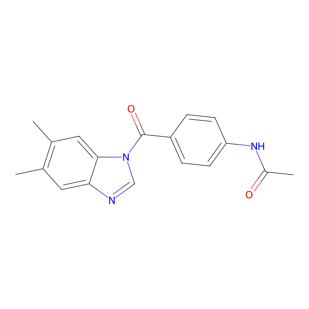 N-{4-[(5,6-dimethyl-1H-benzimidazol-1-yl)carbonyl]phenyl}acetamide molecular structure, CAS 349137-80-0
