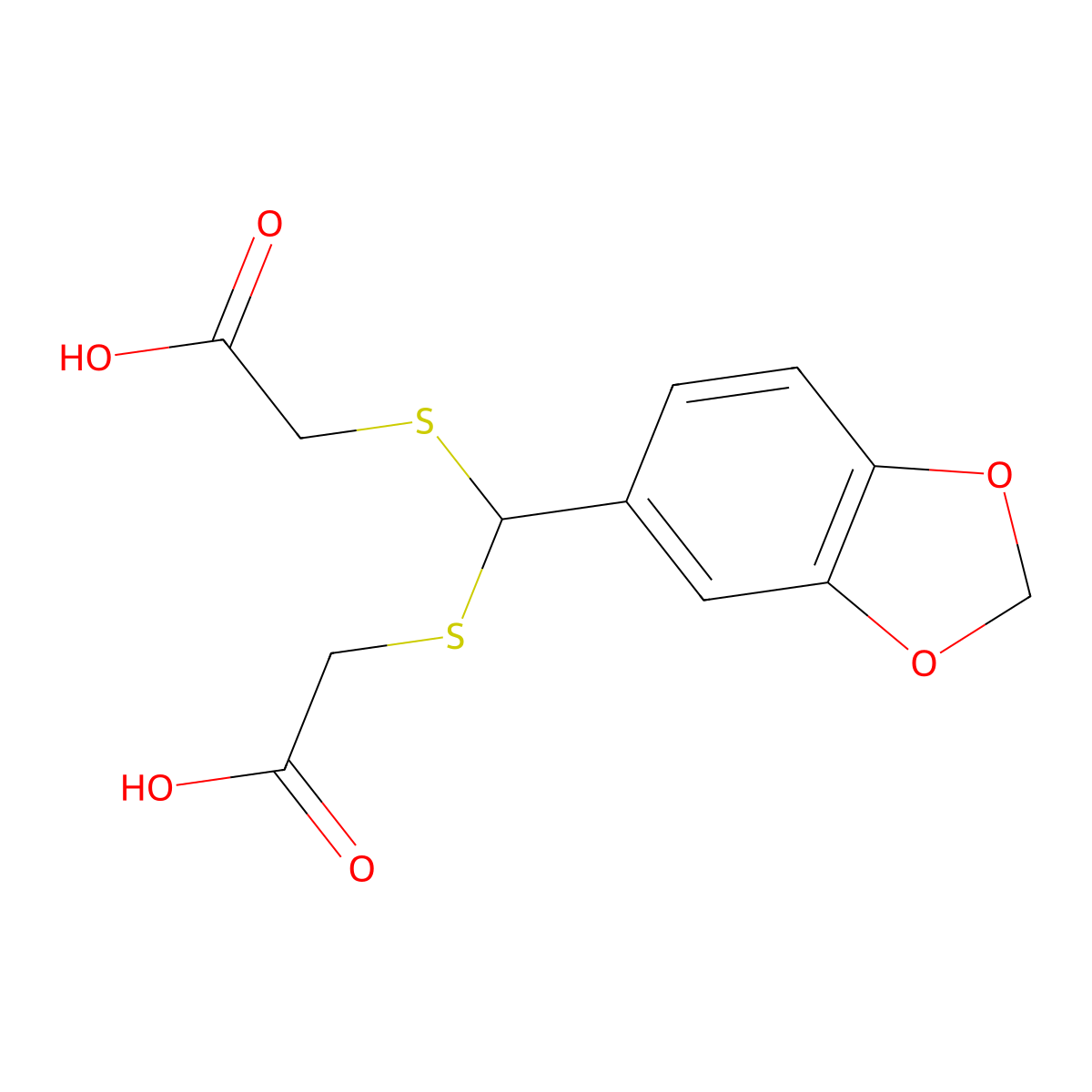 Acetic acid, 2,2'-(piperonylidenedithio)di- molecular structure, CAS 34914-27-7
