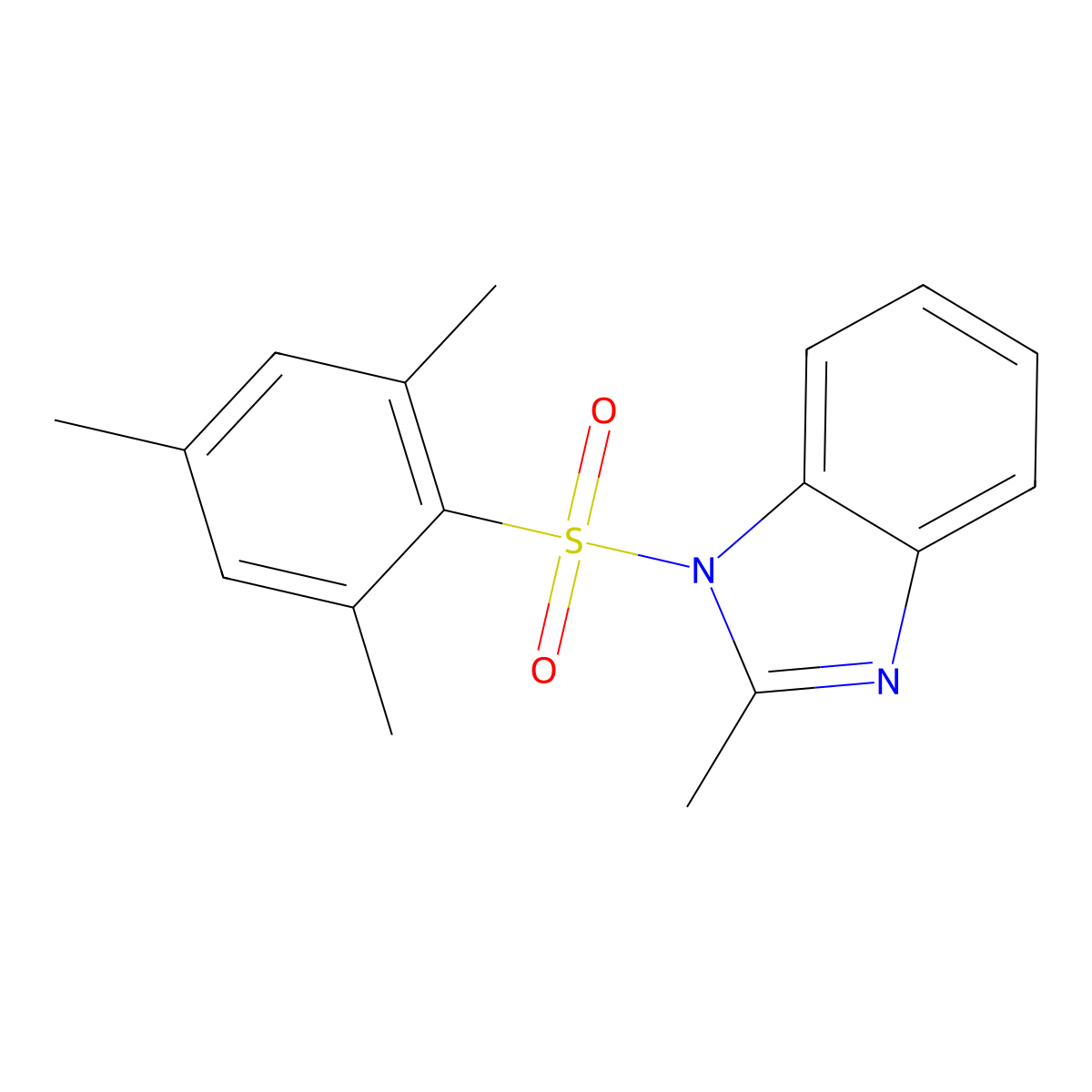 2-methyl-1-(2,4,6-trimethylbenzenesulfonyl)-1H-1,3-benzodiazole molecular structure, CAS 349140-03-0