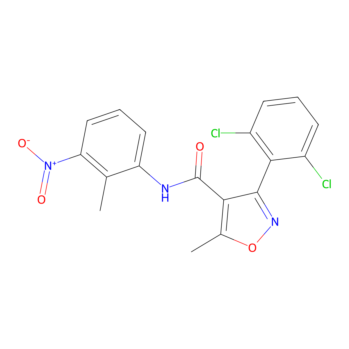 3-(2,6-dichlorophenyl)-5-methyl-N-(2-methyl-3-nitrophenyl)-1,2-oxazole-4-carboxamide molecular structure, CAS 349143-20-0
