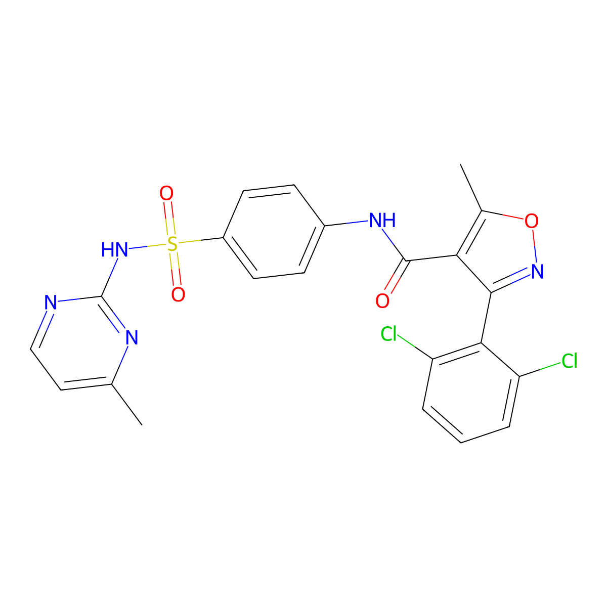 3-(2,6-dichlorophenyl)-5-methyl-N-{4-[(4-methylpyrimidin-2-yl)sulfamoyl]phenyl}-1,2-oxazole-4-carboxamide molecular structure, CAS 349145-20-6