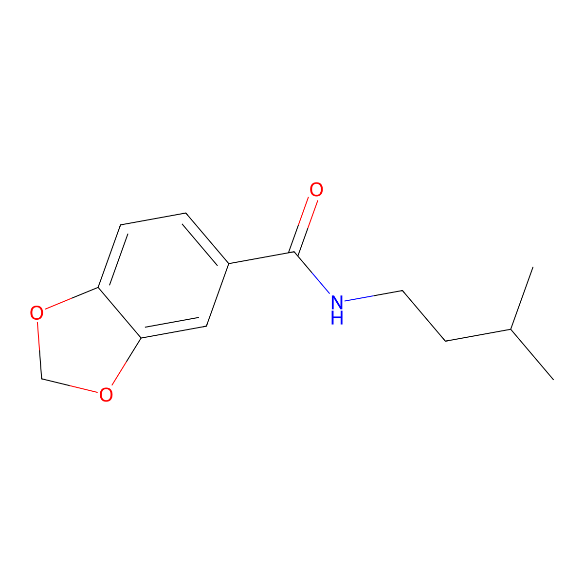N-(3-methylbutyl)-1,3-benzodioxole-5-carboxamide molecular structure, CAS 349146-07-2
