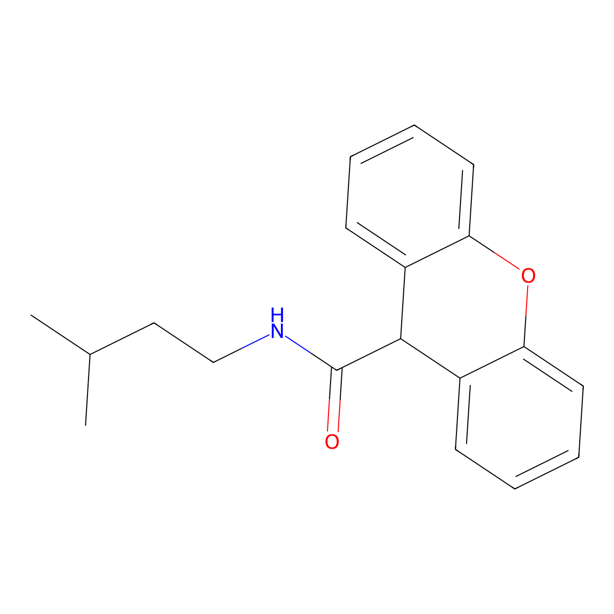 N-(3-methylbutyl)-9H-xanthene-9-carboxamide molecular structure, CAS 349146-10-7