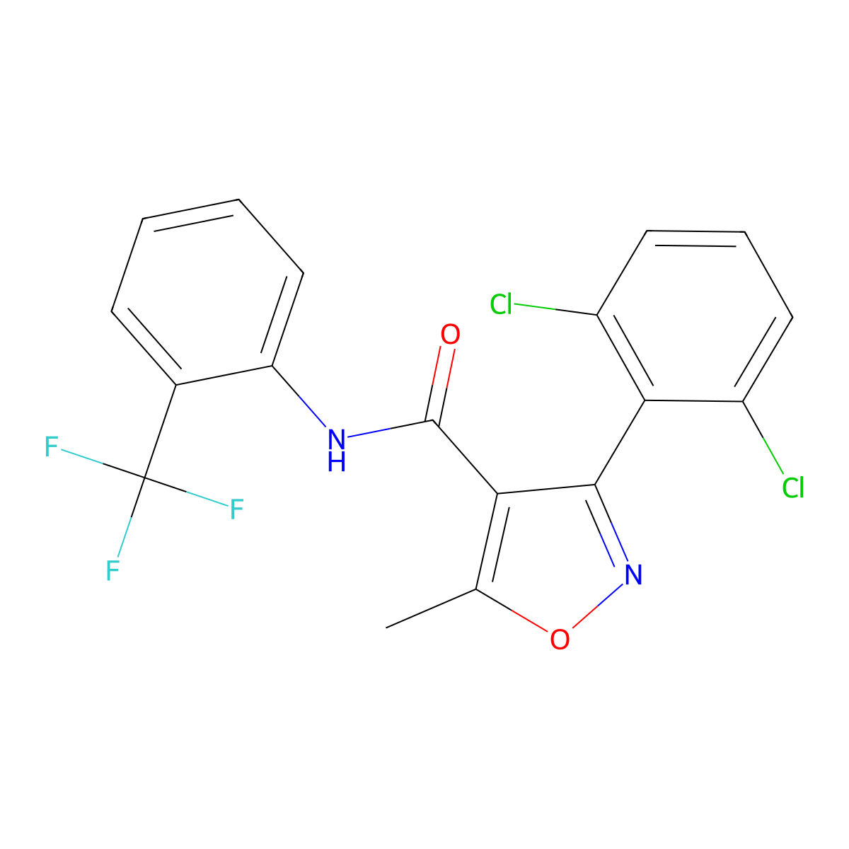 3-(2,6-dichlorophenyl)-5-methyl-N-[2-(trifluoromethyl)phenyl]-1,2-oxazole-4-carboxamide molecular structure, CAS 349398-41-0
