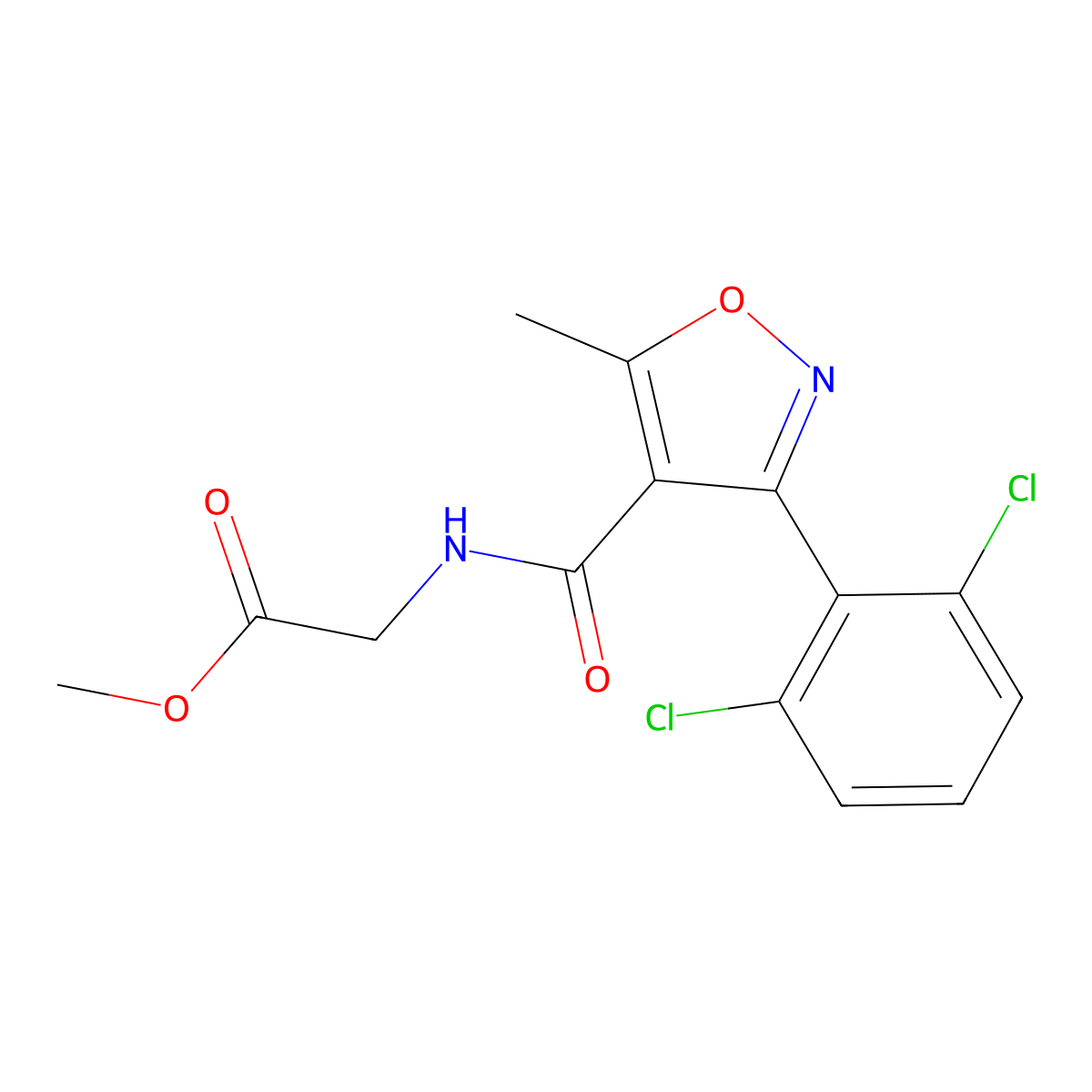 Methyl 2-({[3-(2,6-dichlorophenyl)-5-methyl-4-isoxazolyl]carbonyl}amino)acetate molecular structure, CAS 349398-65-8