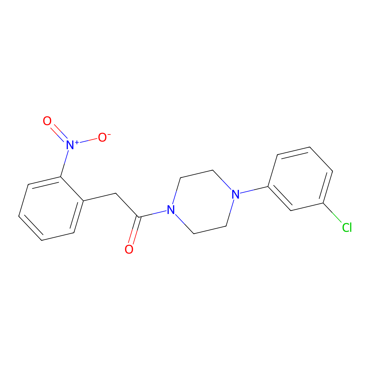 1-[4-(3-Chlorophenyl)piperazin-1-yl]-2-(2-nitrophenyl)ethanone molecular structure, CAS 349399-36-6