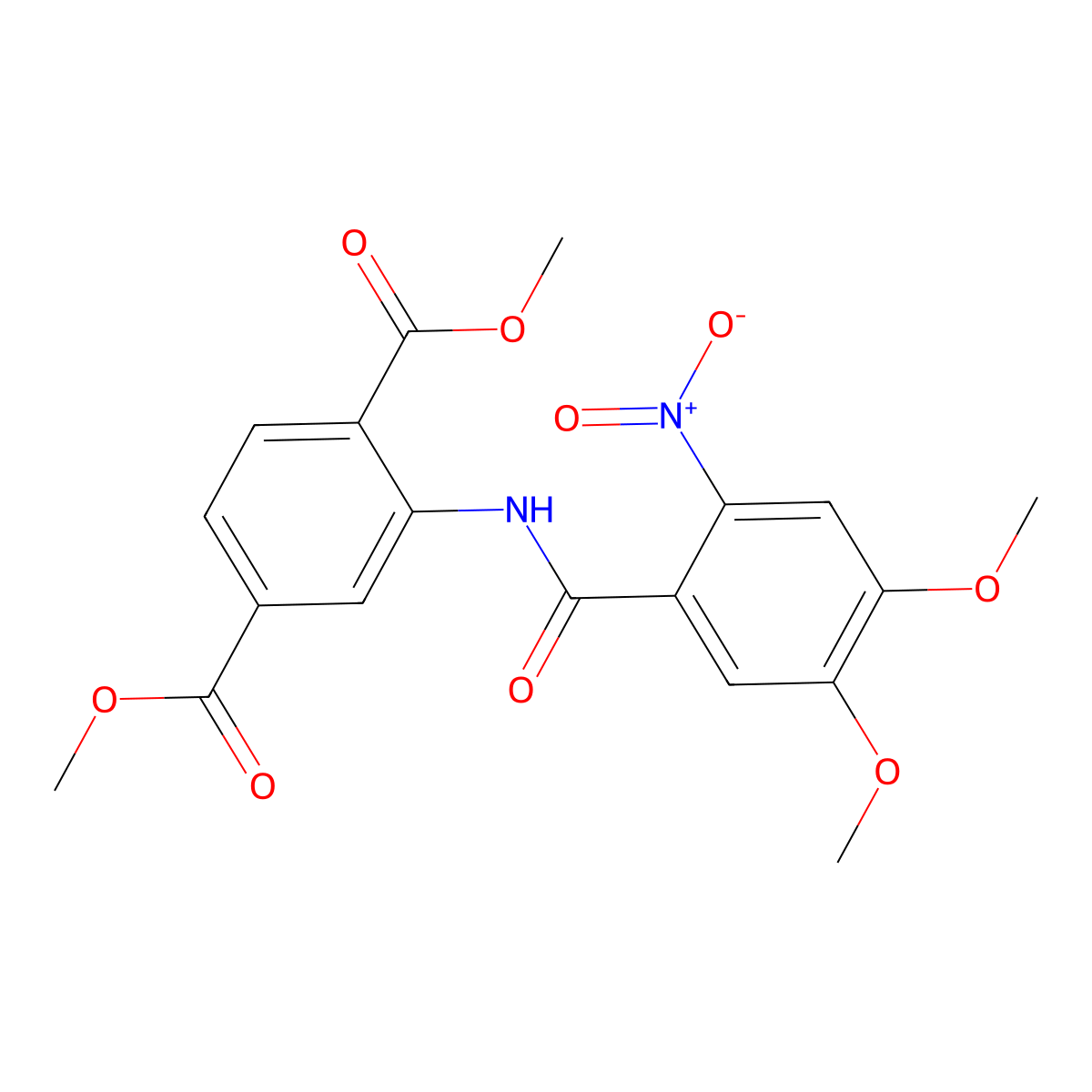 Dimethyl 2-{[(4,5-dimethoxy-2-nitrophenyl)carbonyl]amino}benzene-1,4-dicarboxylate molecular structure, CAS 349399-61-7