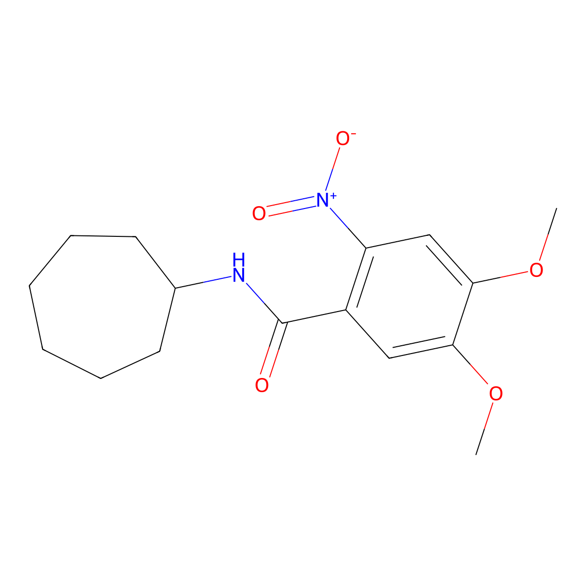 N-cycloheptyl-4,5-dimethoxy-2-nitrobenzamide molecular structure, CAS 349399-67-3