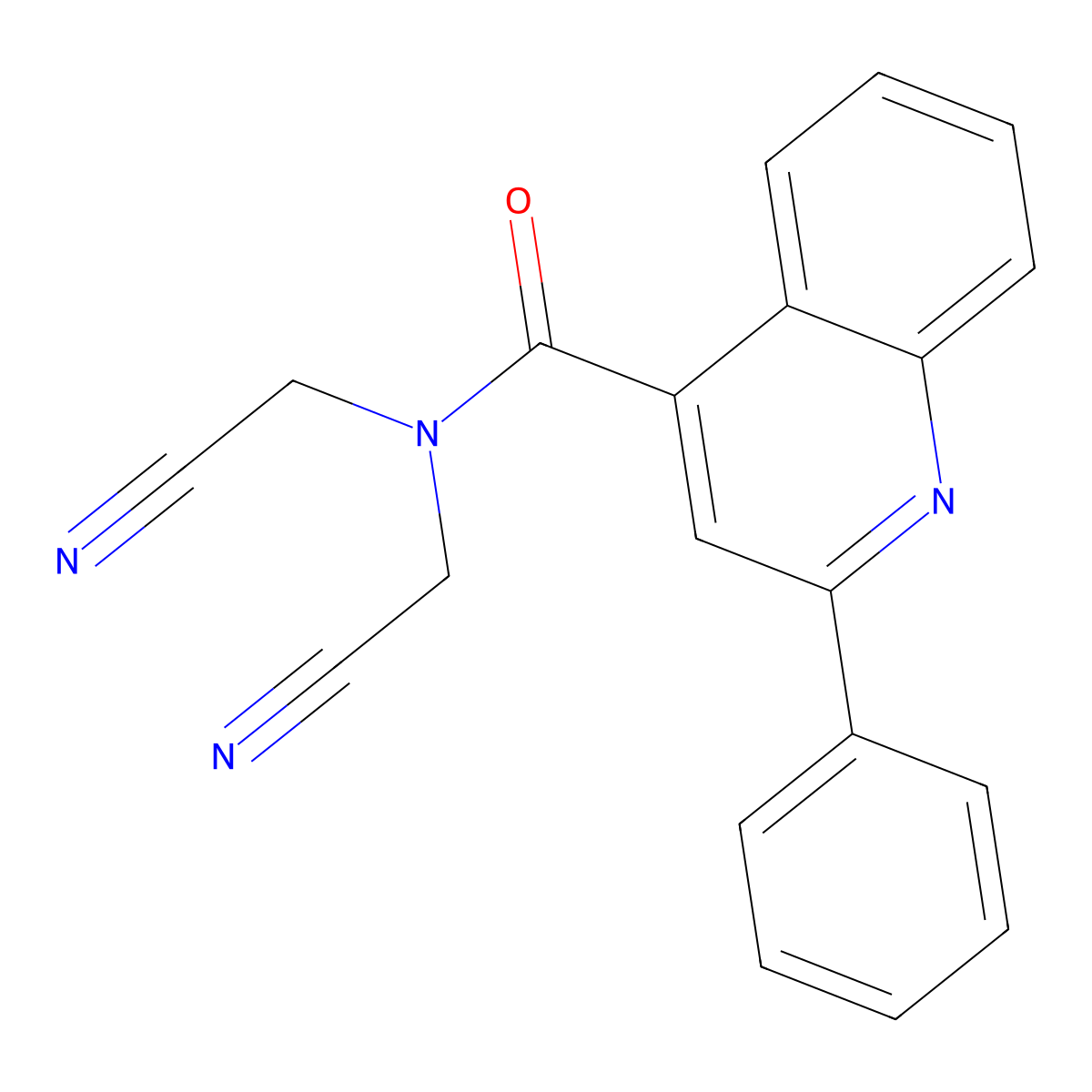 N,N-bis(cyanomethyl)-2-phenylquinoline-4-carboxamide molecular structure, CAS 349400-27-7
