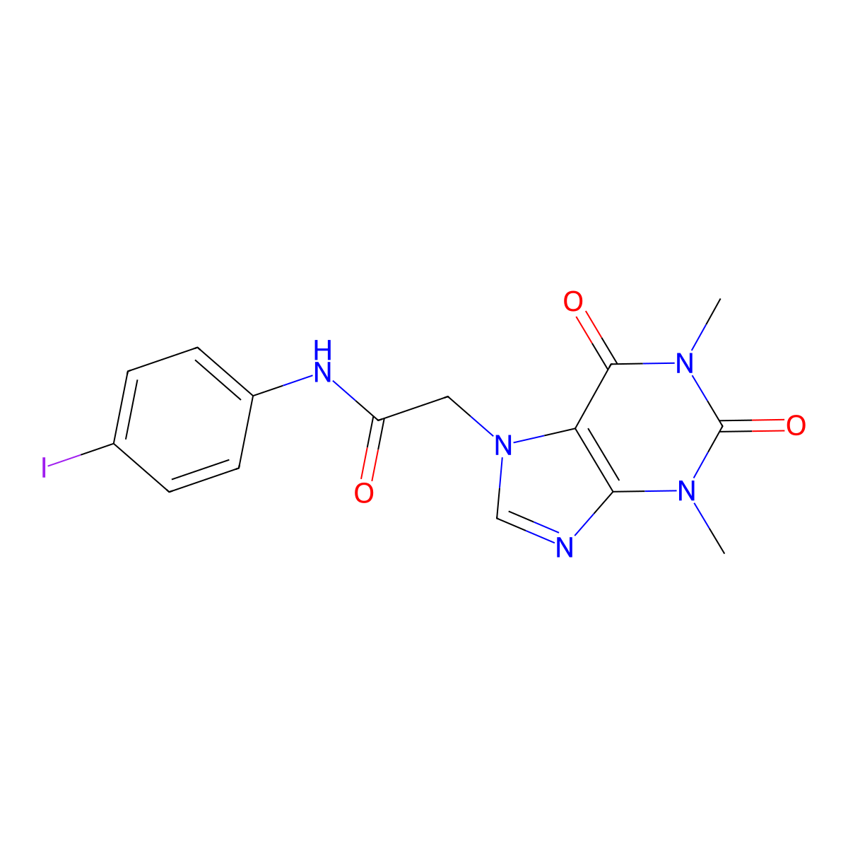 2-(1,3-dimethyl-2,6-dioxo-1,2,3,6-tetrahydro-7H-purin-7-yl)-N-(4-iodophenyl)acetamide molecular structure, CAS 349400-52-8