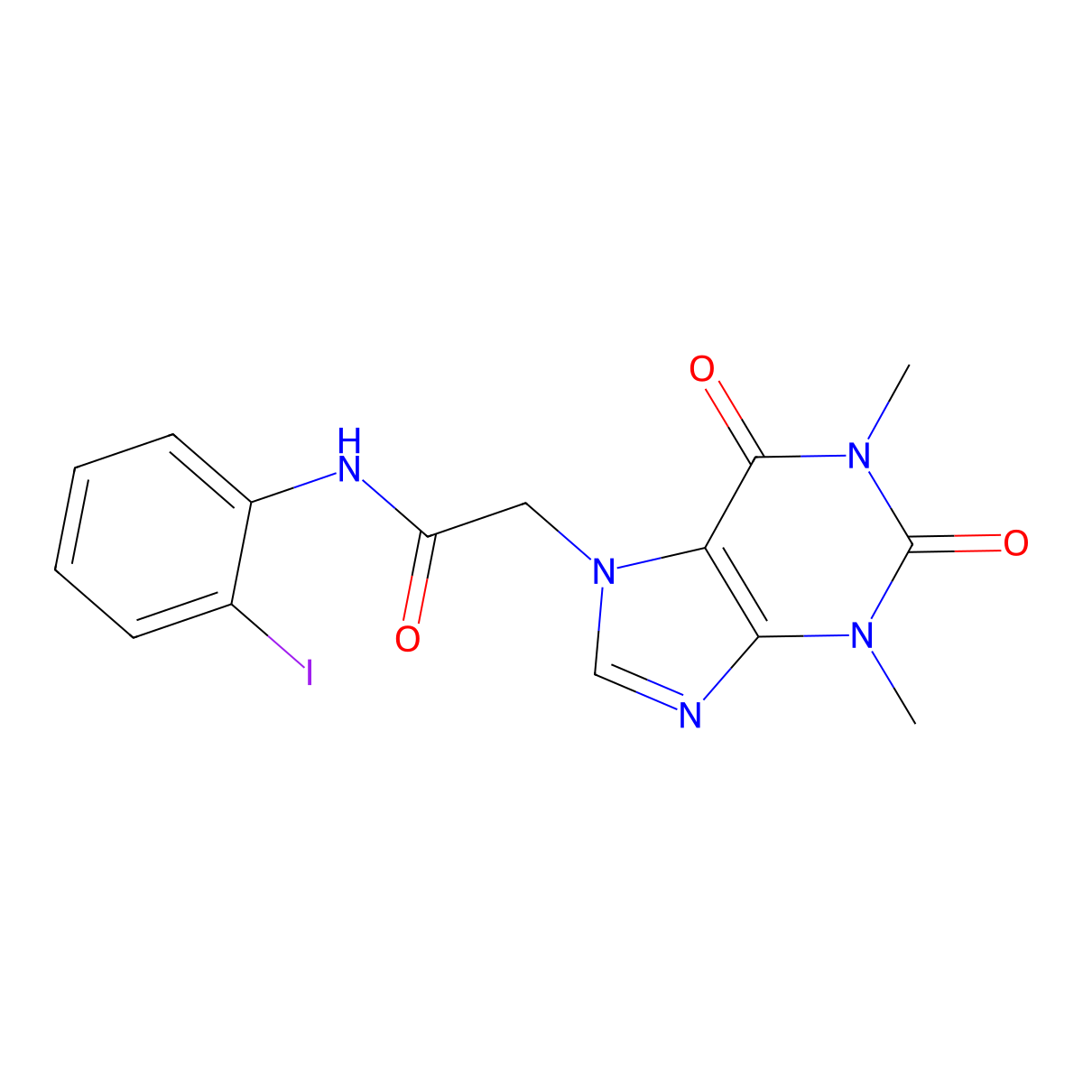 2-(1,3-dimethyl-2,6-dioxo-1,2,3,6-tetrahydro-7H-purin-7-yl)-N-(2-iodophenyl)acetamide molecular structure, CAS 349400-63-1