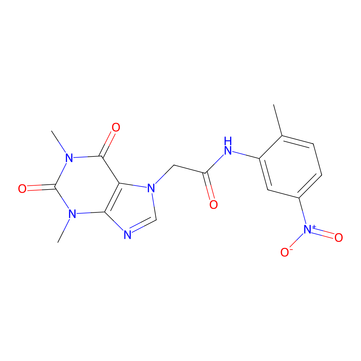 2-(1,3-dimethyl-2,6-dioxo-1,2,3,6-tetrahydro-7H-purin-7-yl)-N-(2-methyl-5-nitrophenyl)acetamide molecular structure, CAS 349400-69-7