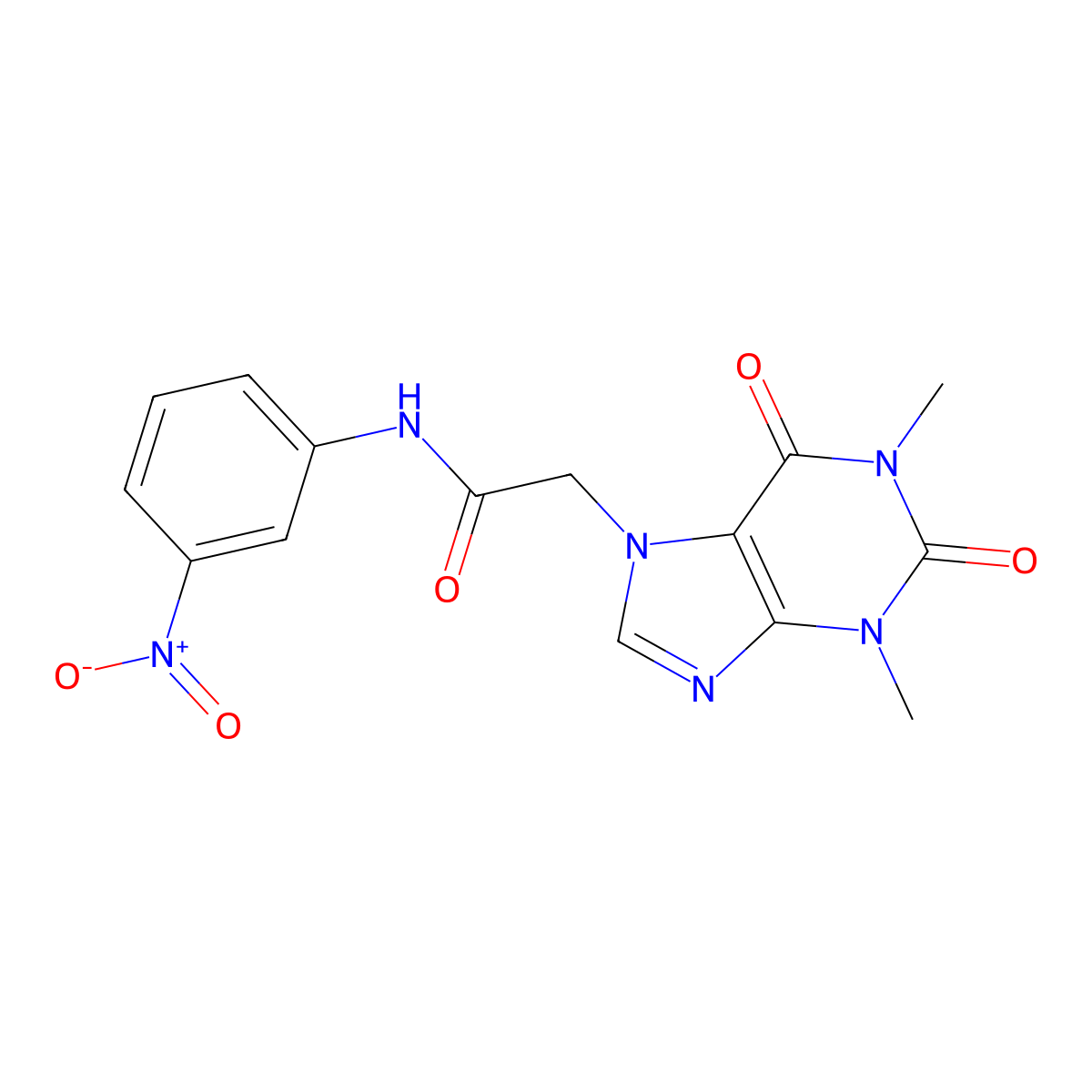 2-(1,3-dimethyl-2,6-dioxo-1,2,3,6-tetrahydro-7H-purin-7-yl)-N-(3-nitrophenyl)acetamide molecular structure, CAS 349400-71-1