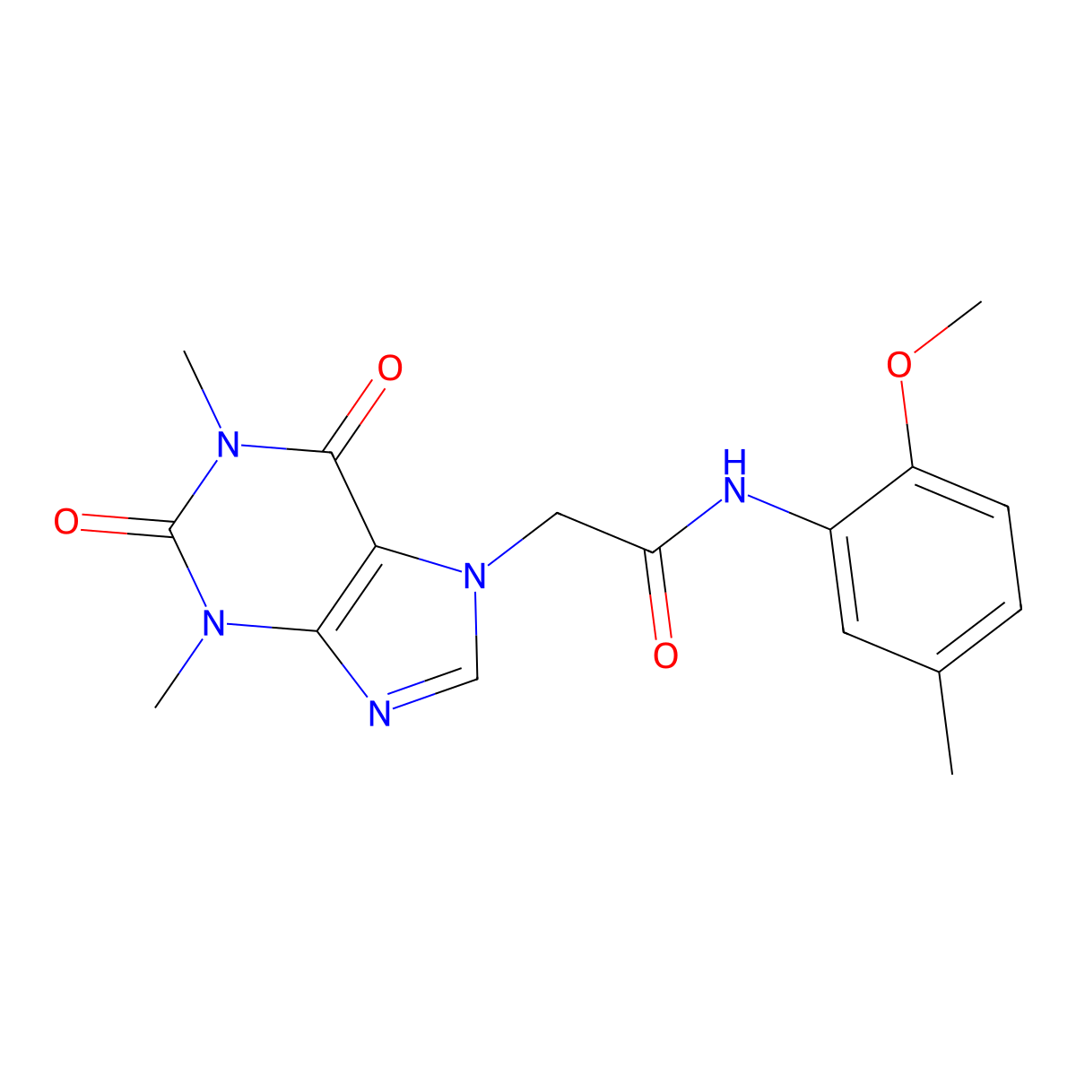 2-(1,3-dimethyl-2,6-dioxo-1,2,3,6-tetrahydro-7H-purin-7-yl)-N-(2-methoxy-5-methylphenyl)acetamide molecular structure, CAS 349401-63-4