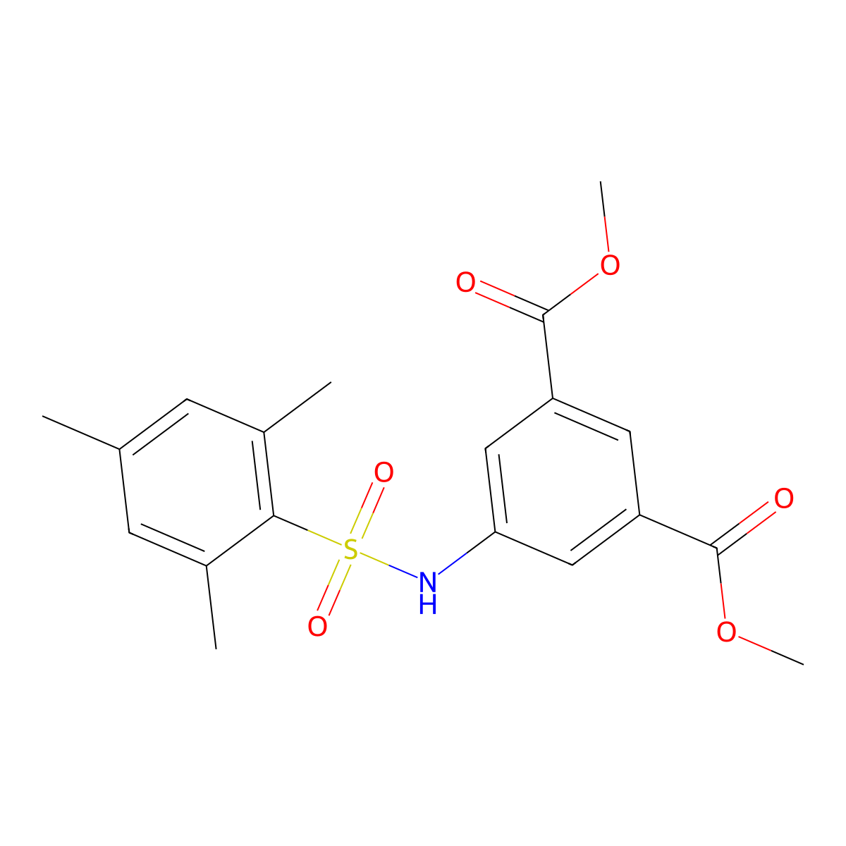 Methyl 5-((2,4,6-trimethylphenylsulfonyl)amino)-3-(methoxycarbonyl)benzoate molecular structure, CAS 349402-52-4