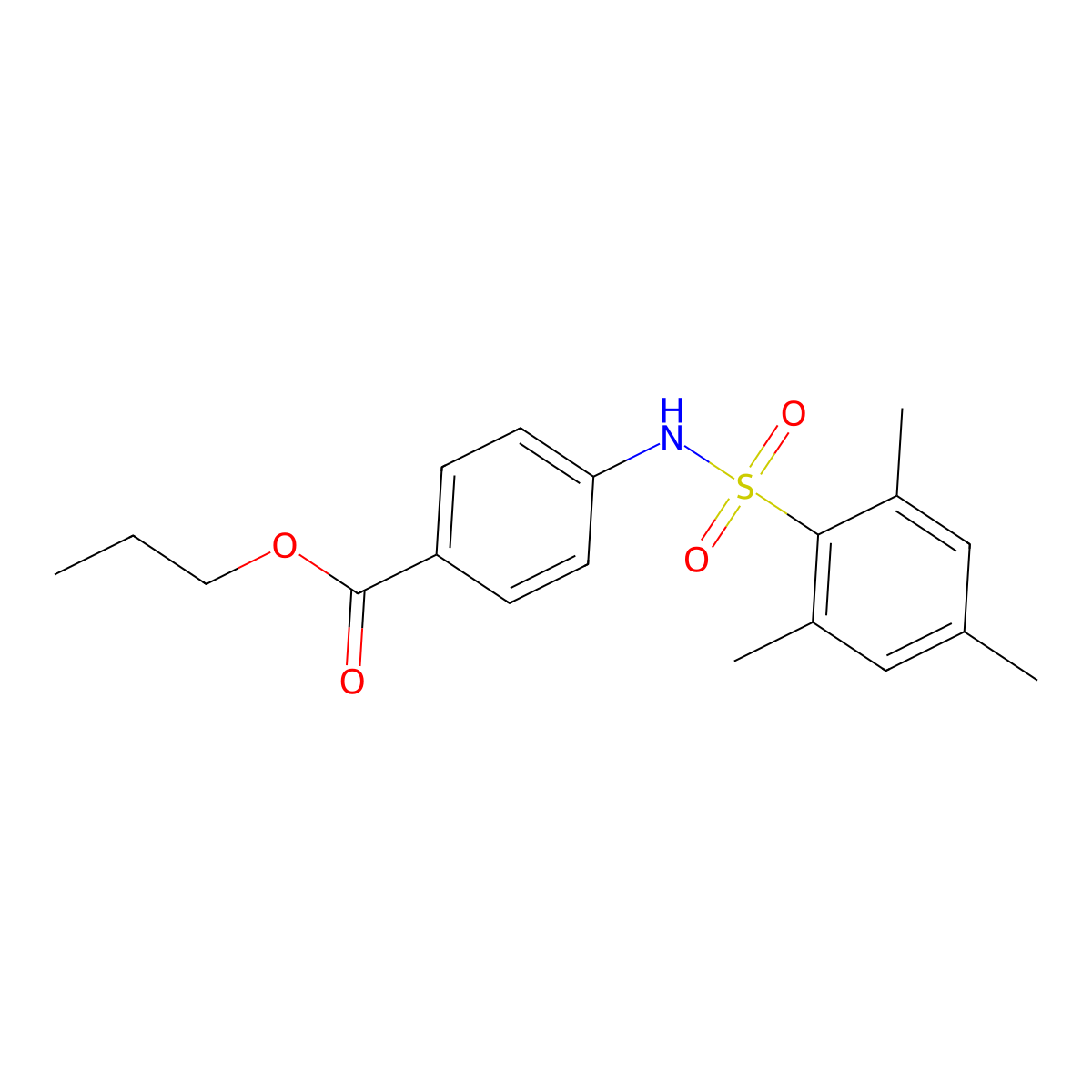 Propyl 4-[[(2,4,6-trimethylphenyl)sulfonyl]amino]benzoate molecular structure, CAS 349402-53-5