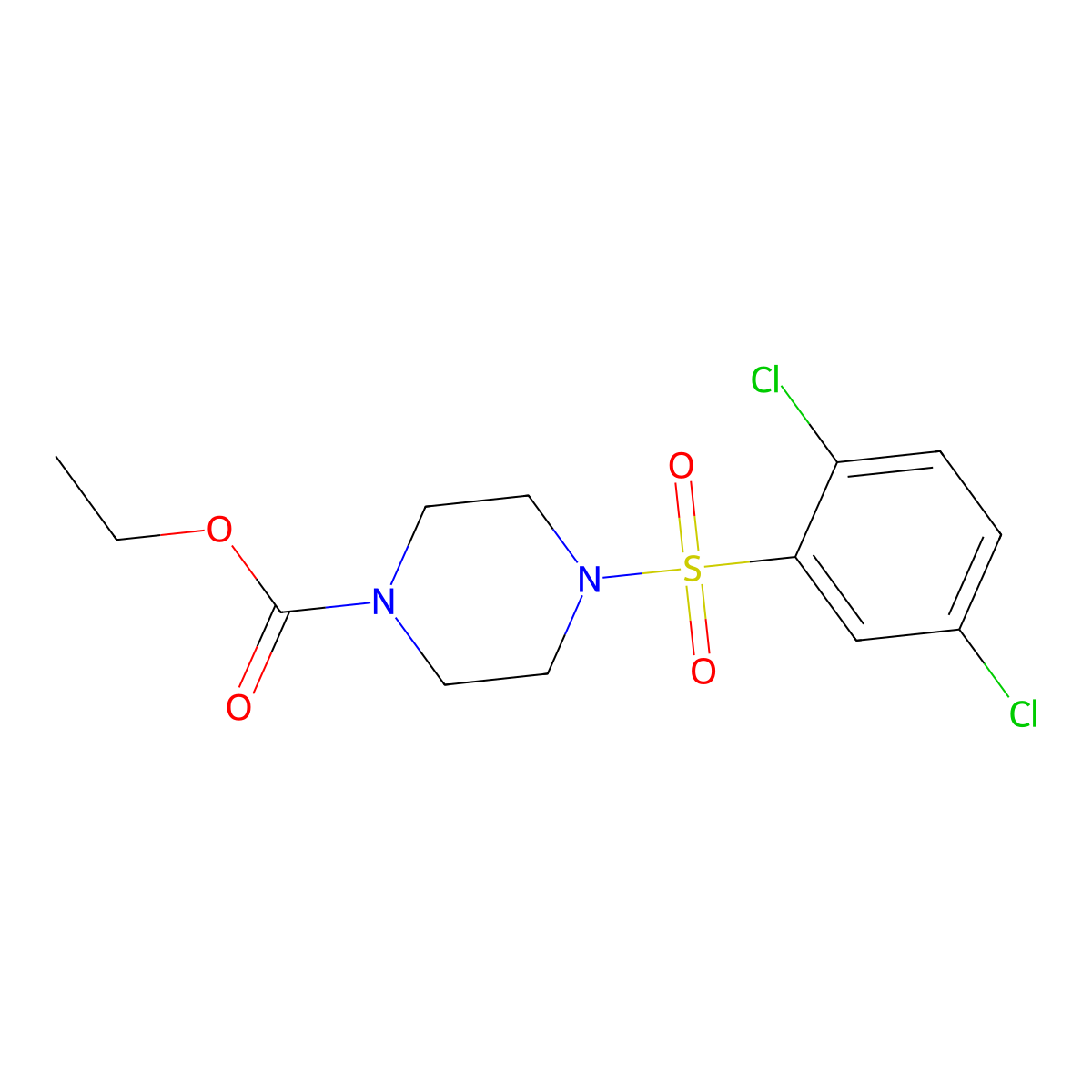 Ethyl 4-((2,5-dichlorophenyl)sulfonyl)piperazinecarboxylate molecular structure, CAS 349403-05-0