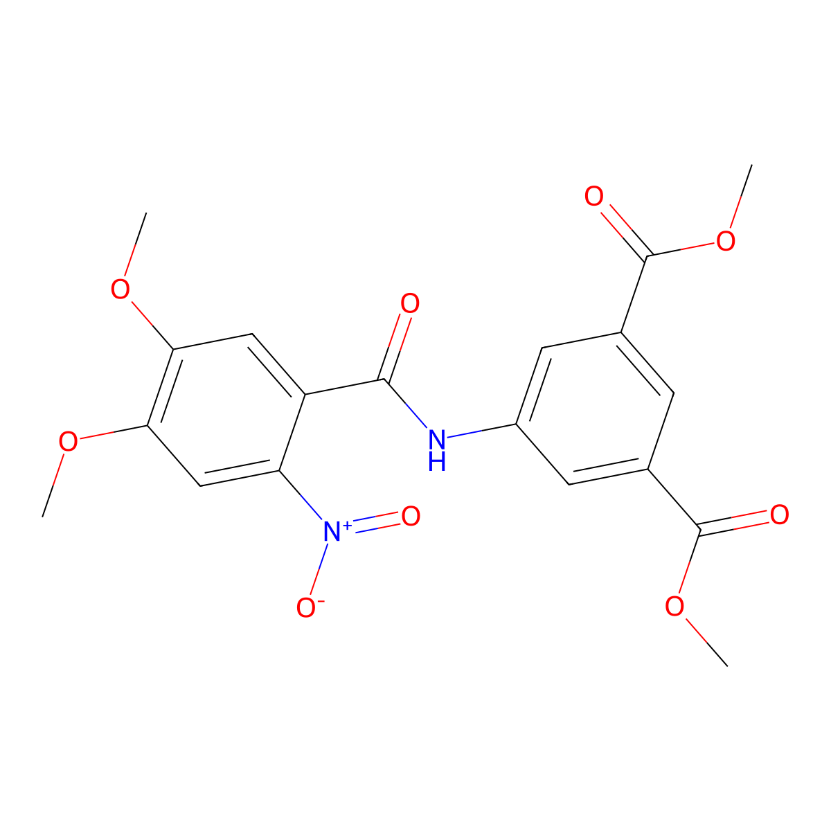 Dimethyl 5-{[(4,5-dimethoxy-2-nitrophenyl)carbonyl]amino}benzene-1,3-dicarboxylate molecular structure, CAS 349411-46-7