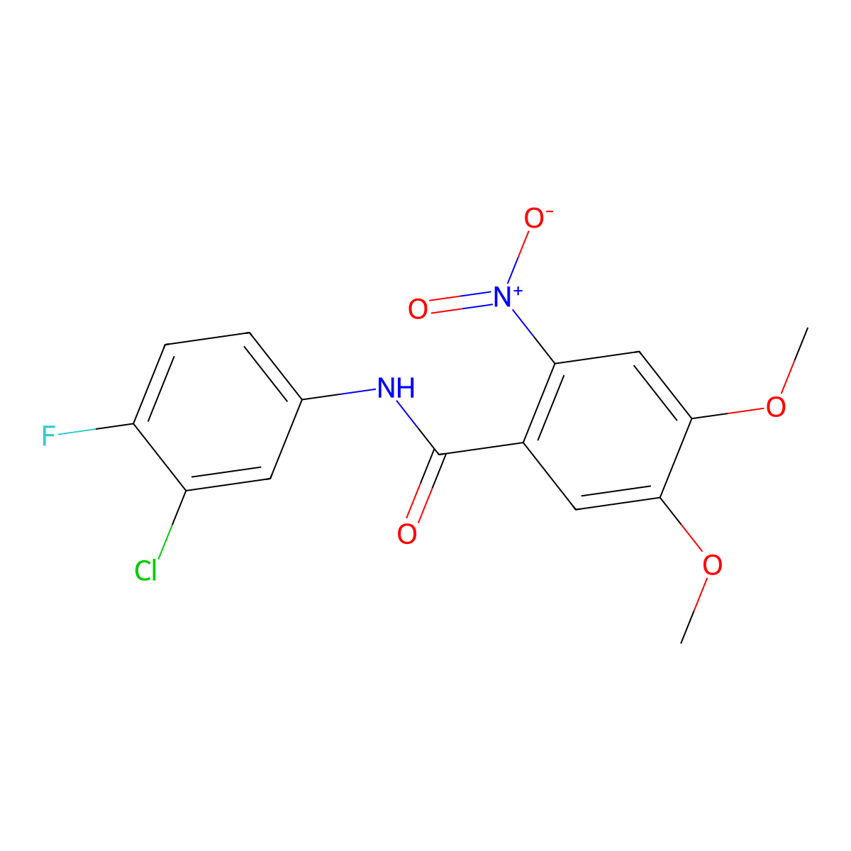 N-(3-chloro-4-fluorophenyl)-4,5-dimethoxy-2-nitrobenzamide molecular structure, CAS 349411-93-4