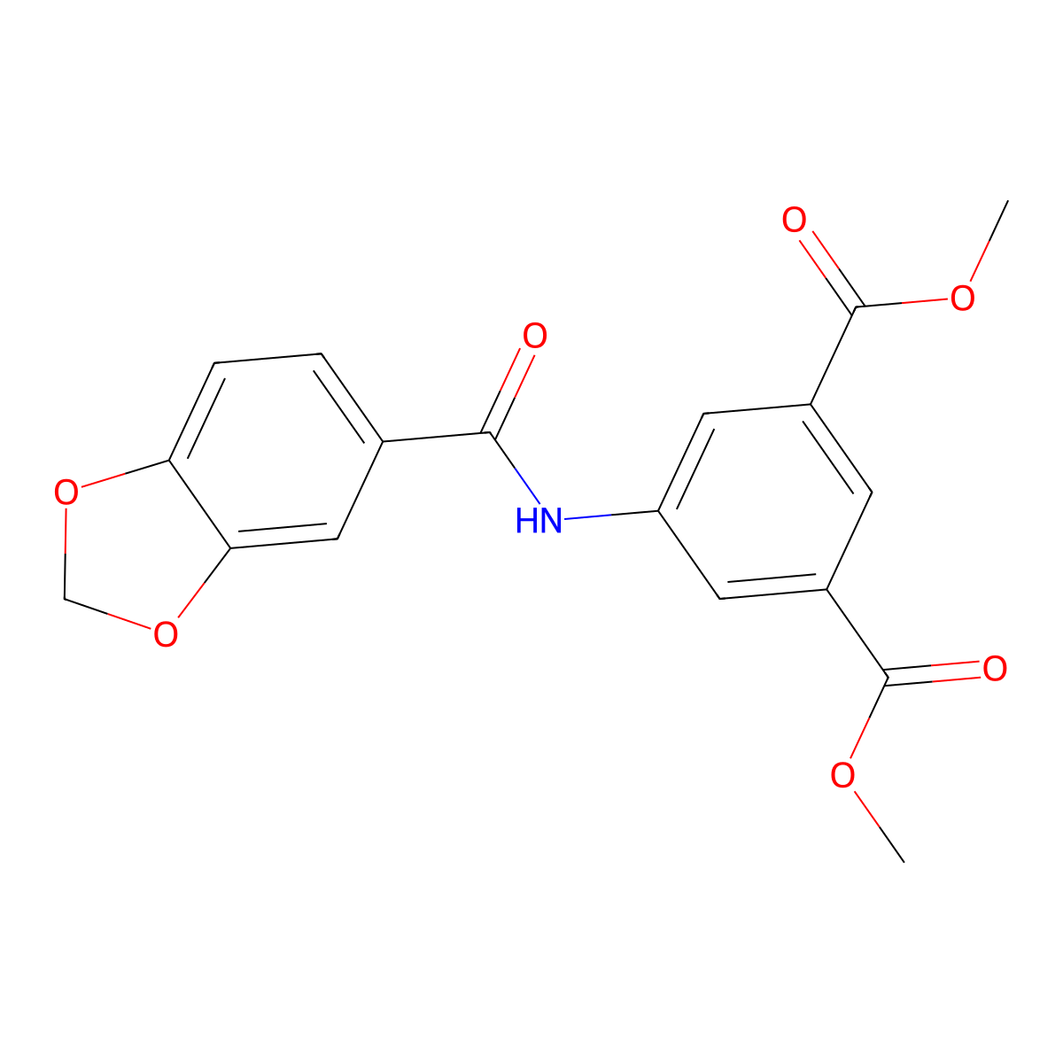 Dimethyl 5-(benzo[d][1,3]dioxole-5-carboxamido)isophthalate molecular structure, CAS 349415-40-3
