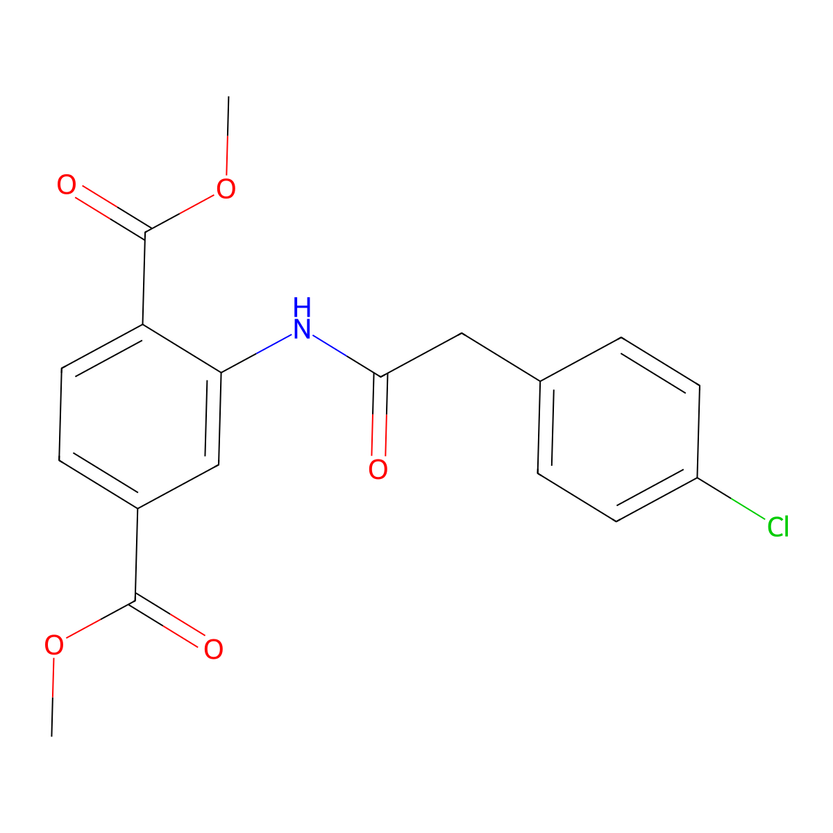 Dimethyl 2-{[(4-chlorophenyl)acetyl]amino}benzene-1,4-dicarboxylate molecular structure, CAS 349416-03-1
