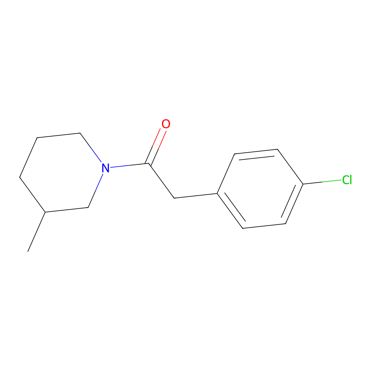 2-(4-Chlorophenyl)-1-(3-methylpiperidin-1-yl)ethanone molecular structure, CAS 349418-10-6
