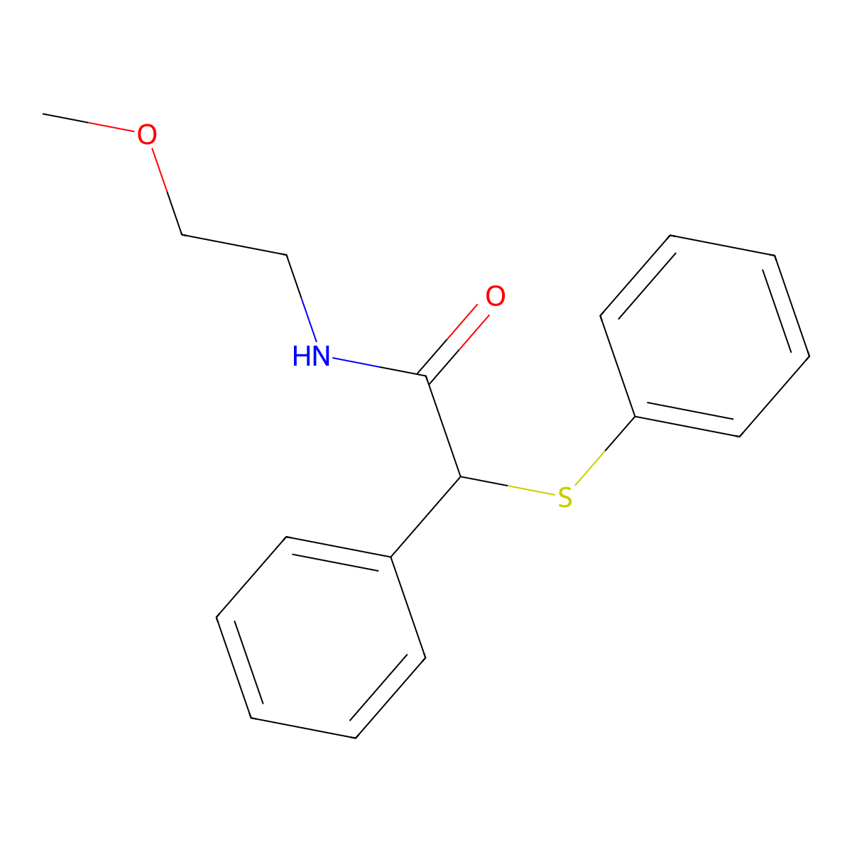 N-(2-methoxyethyl)-2-phenyl-2-phenylsulfanylacetamide molecular structure, CAS 349420-90-2