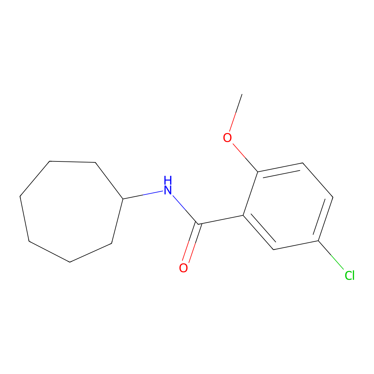 5-chloro-N-cycloheptyl-2-methoxybenzamide molecular structure, CAS 349423-80-9