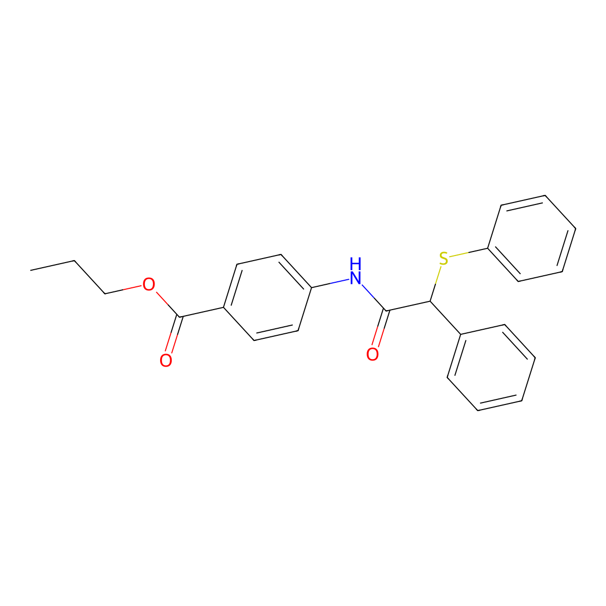 Propyl 4-{[phenyl(phenylsulfanyl)acetyl]amino}benzoate molecular structure, CAS 349425-06-5