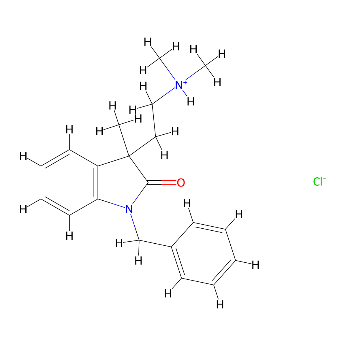 2-Indolinone, 1-benzyl-3-(2-(dimethylamino)ethyl)-3-methyl-, monohydrochloride molecular structure, CAS 34943-94-7
