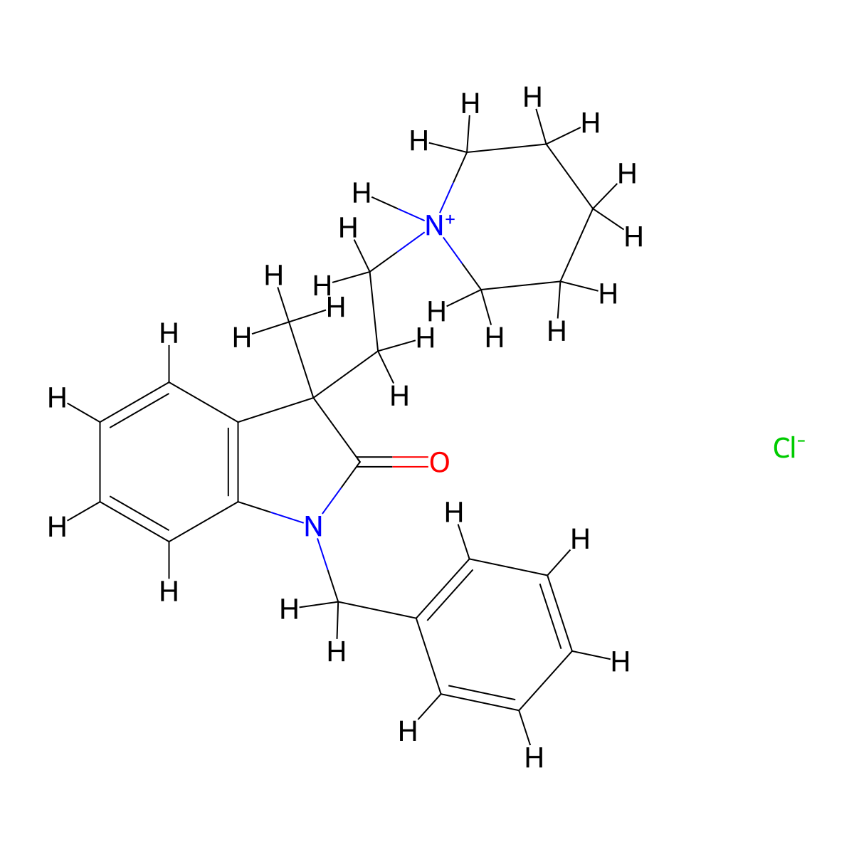 2-Indolinone, 1-benzyl-3-methyl-3-(2-(piperidino)ethyl)-, monohydrochloride molecular structure, CAS 34943-96-9