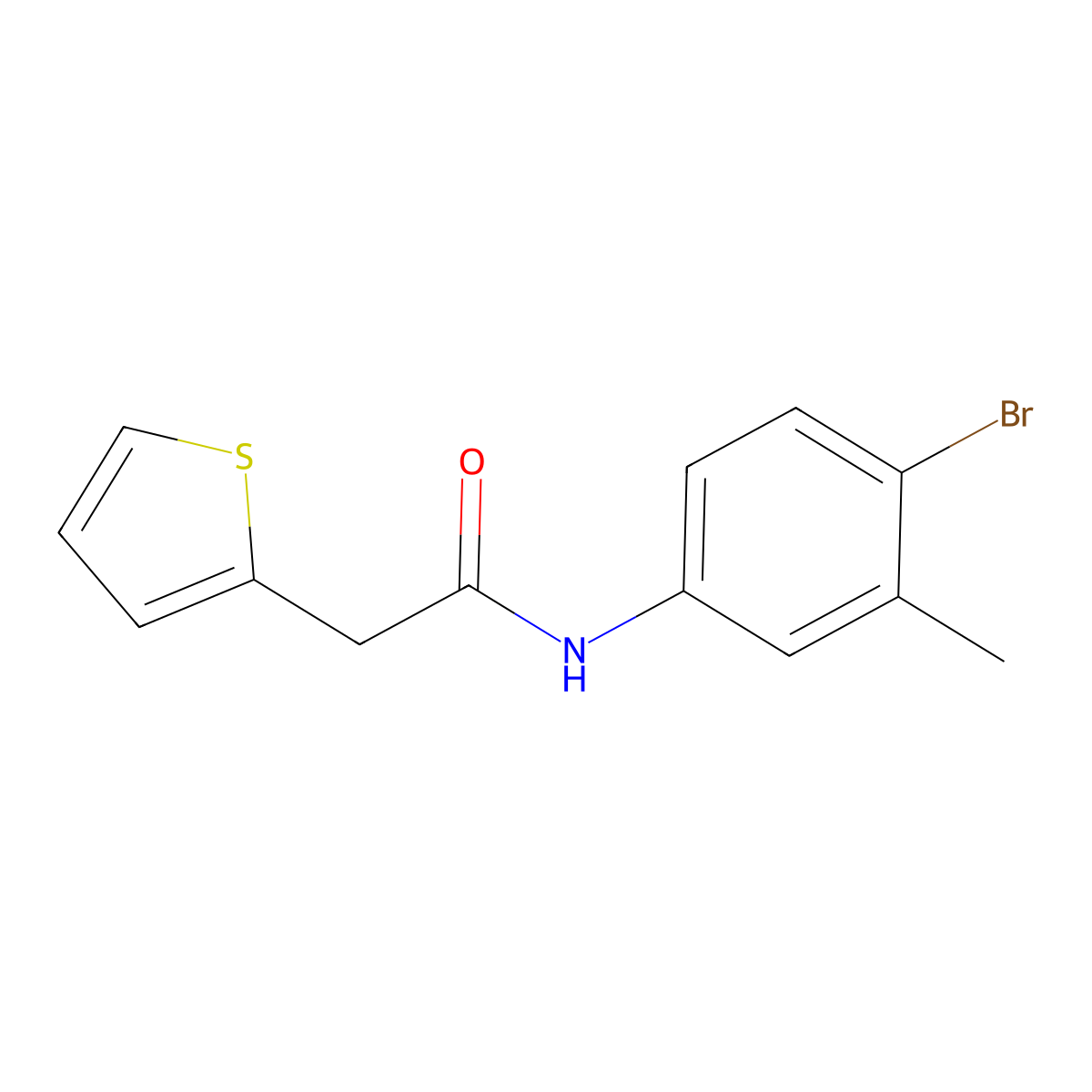 N-(4-bromo-3-methylphenyl)-2-(2-thienyl)acetamide molecular structure, CAS 349432-75-3