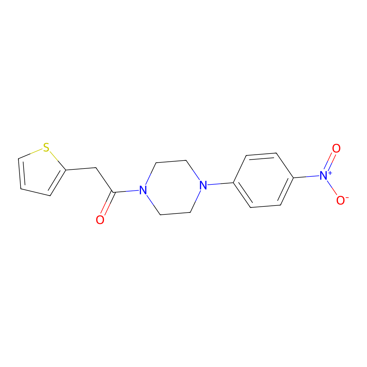 1-[4-(4-Nitrophenyl)piperazin-1-yl]-2-thiophen-2-ylethanone molecular structure, CAS 349432-78-6