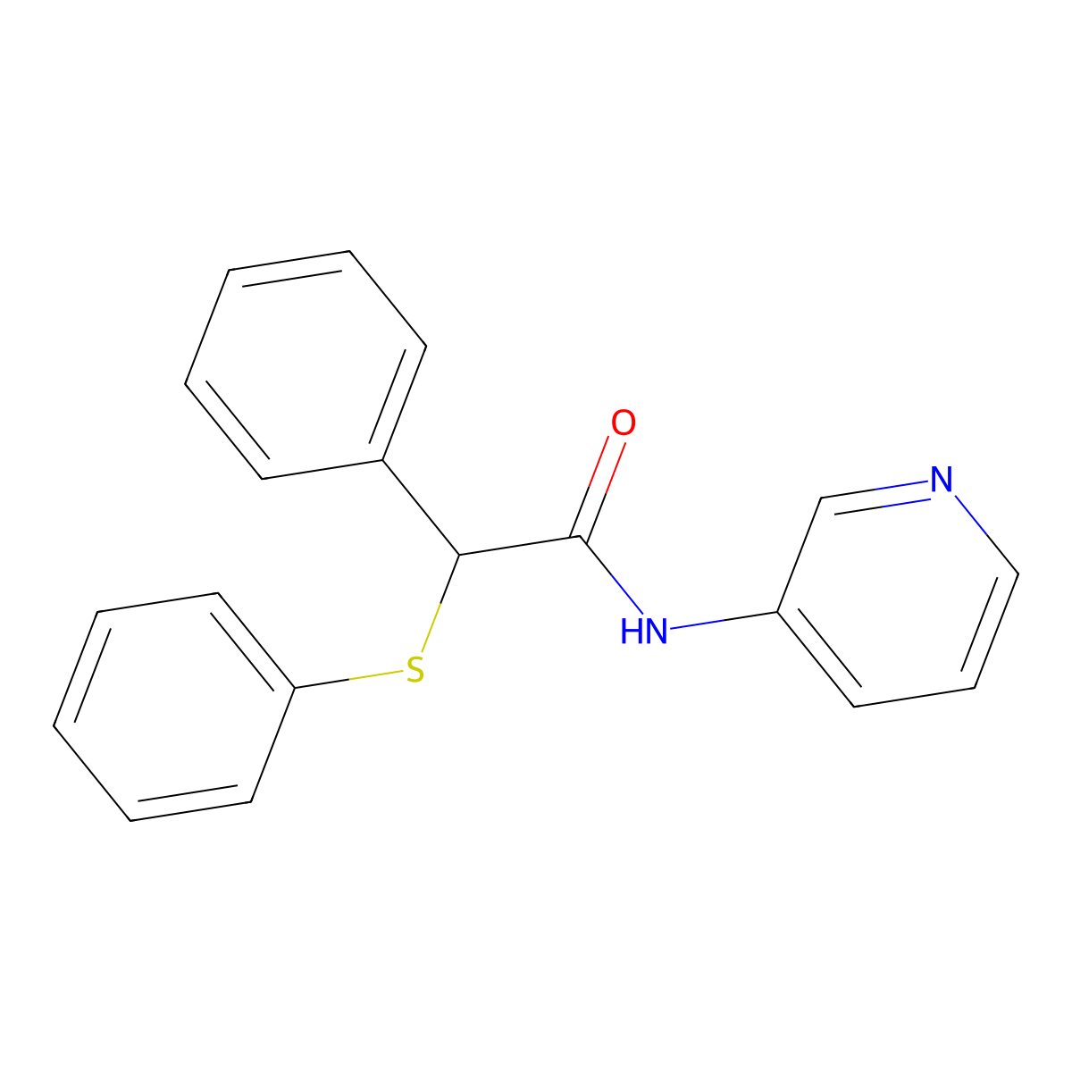 2-phenyl-2-(phenylsulfanyl)-N-(3-pyridinyl)acetamide molecular structure, CAS 349434-99-7