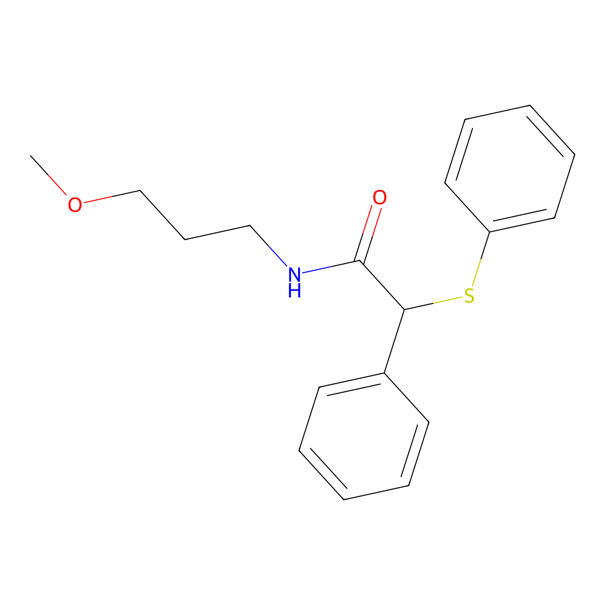 N-(3-methoxypropyl)-2-phenyl-2-(phenylsulfanyl)acetamide molecular structure, CAS 349435-00-3