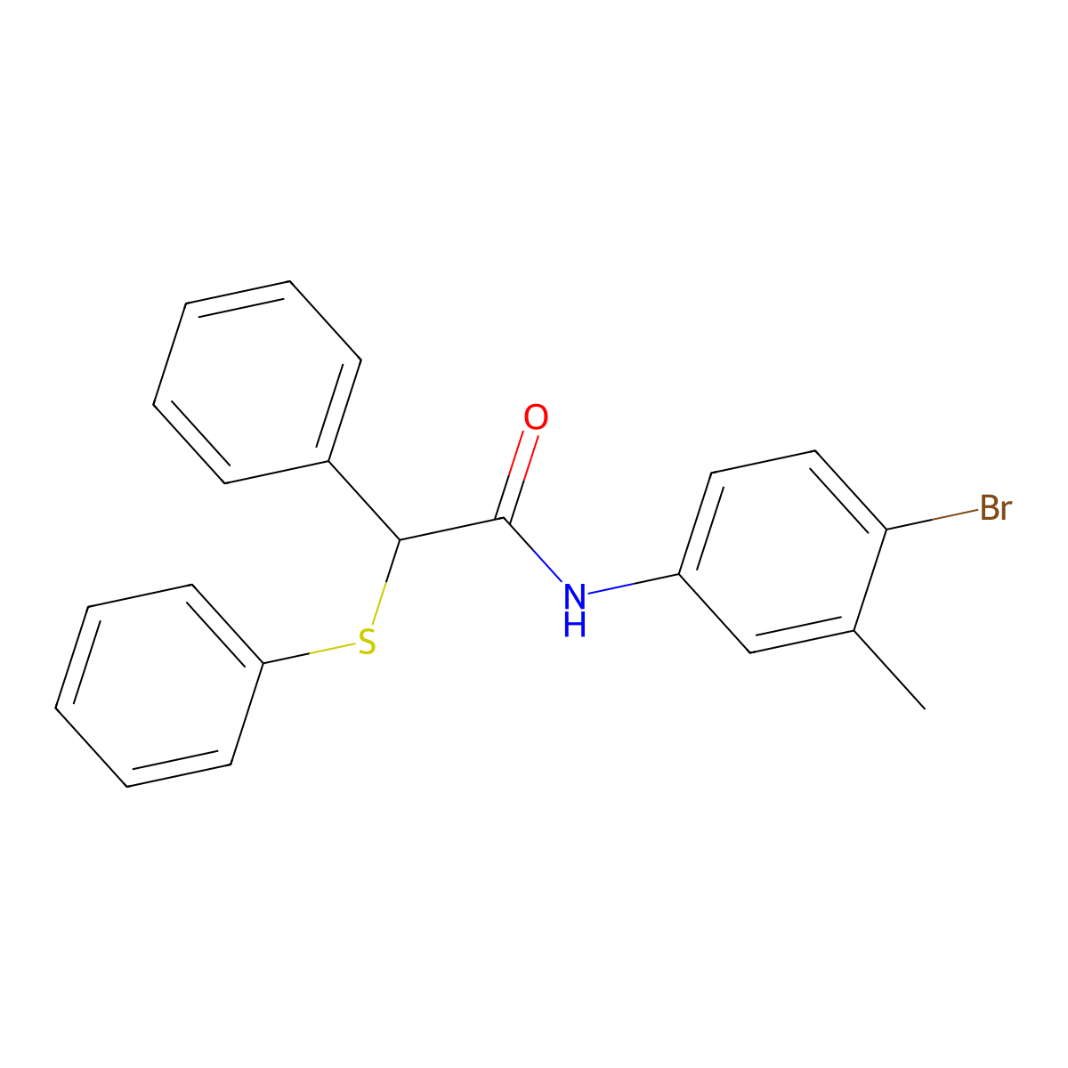 N-(4-bromo-3-methylphenyl)-2-phenyl-2-(phenylsulfanyl)acetamide molecular structure, CAS 349435-15-0