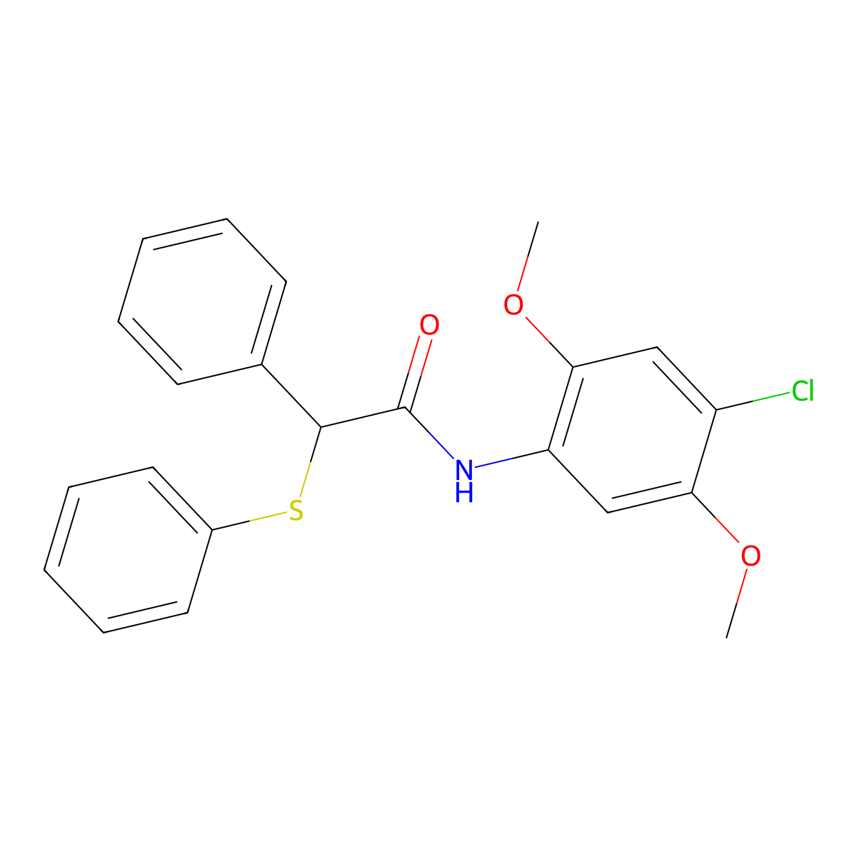 N-(4-chloro-2,5-dimethoxyphenyl)-2-phenyl-2-(phenylsulfanyl)acetamide molecular structure, CAS 349435-30-9