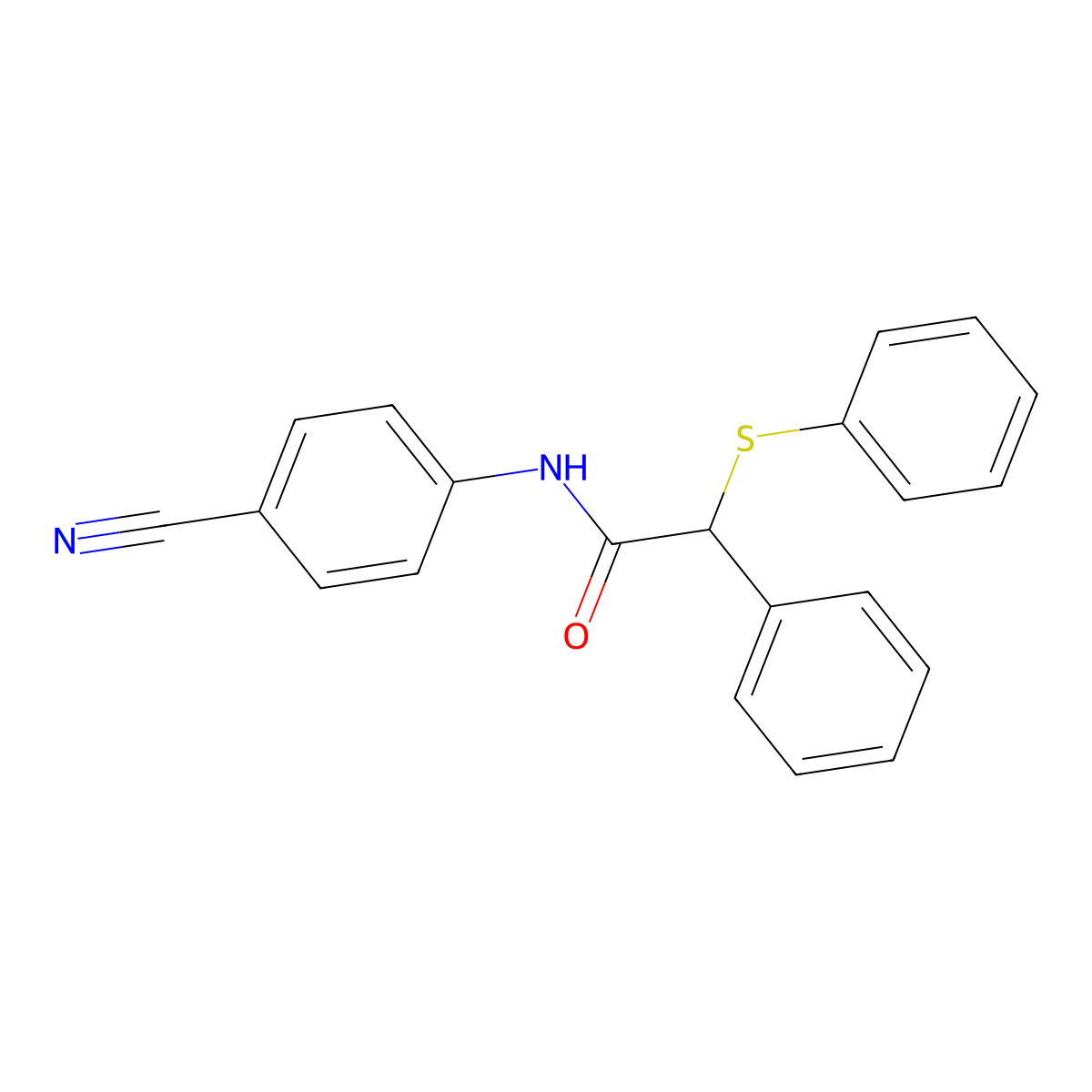 N-(4-cyanophenyl)-2-phenyl-2-phenylsulfanylacetamide molecular structure, CAS 349435-32-1