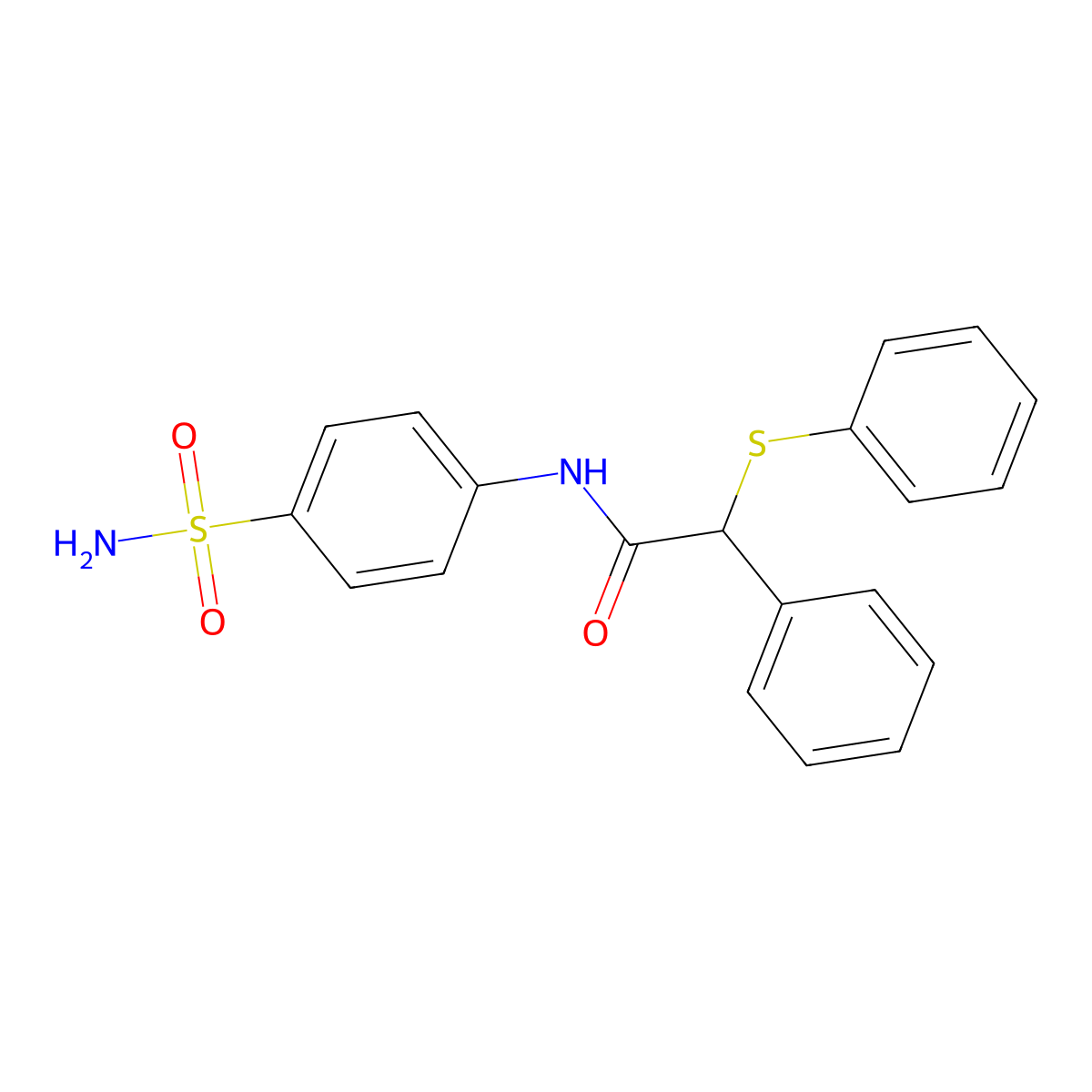 2-phenyl-2-(phenylsulfanyl)-N-(4-sulfamoylphenyl)acetamide molecular structure, CAS 349435-33-2