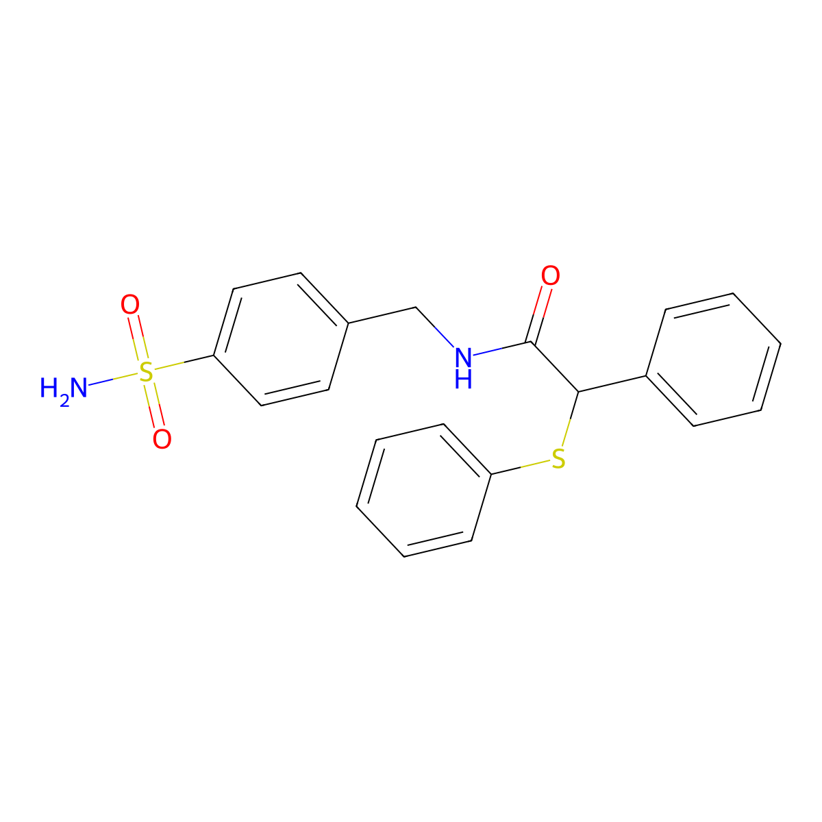 2-phenyl-2-(phenylsulfanyl)-N-(4-sulfamoylbenzyl)acetamide molecular structure, CAS 349435-42-3