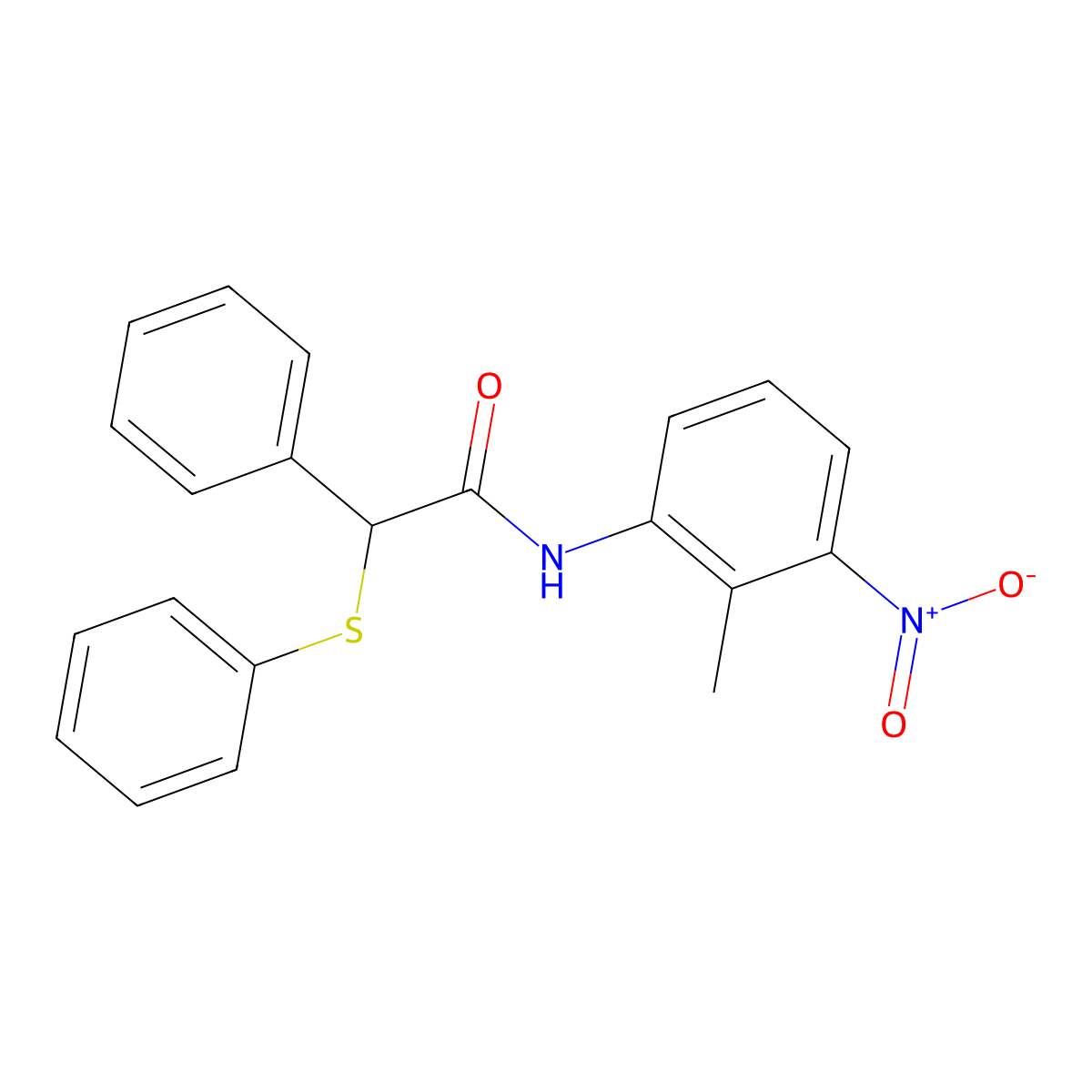 N-(2-methyl-3-nitrophenyl)-2-phenyl-2-(phenylsulfanyl)acetamide molecular structure, CAS 349435-49-0