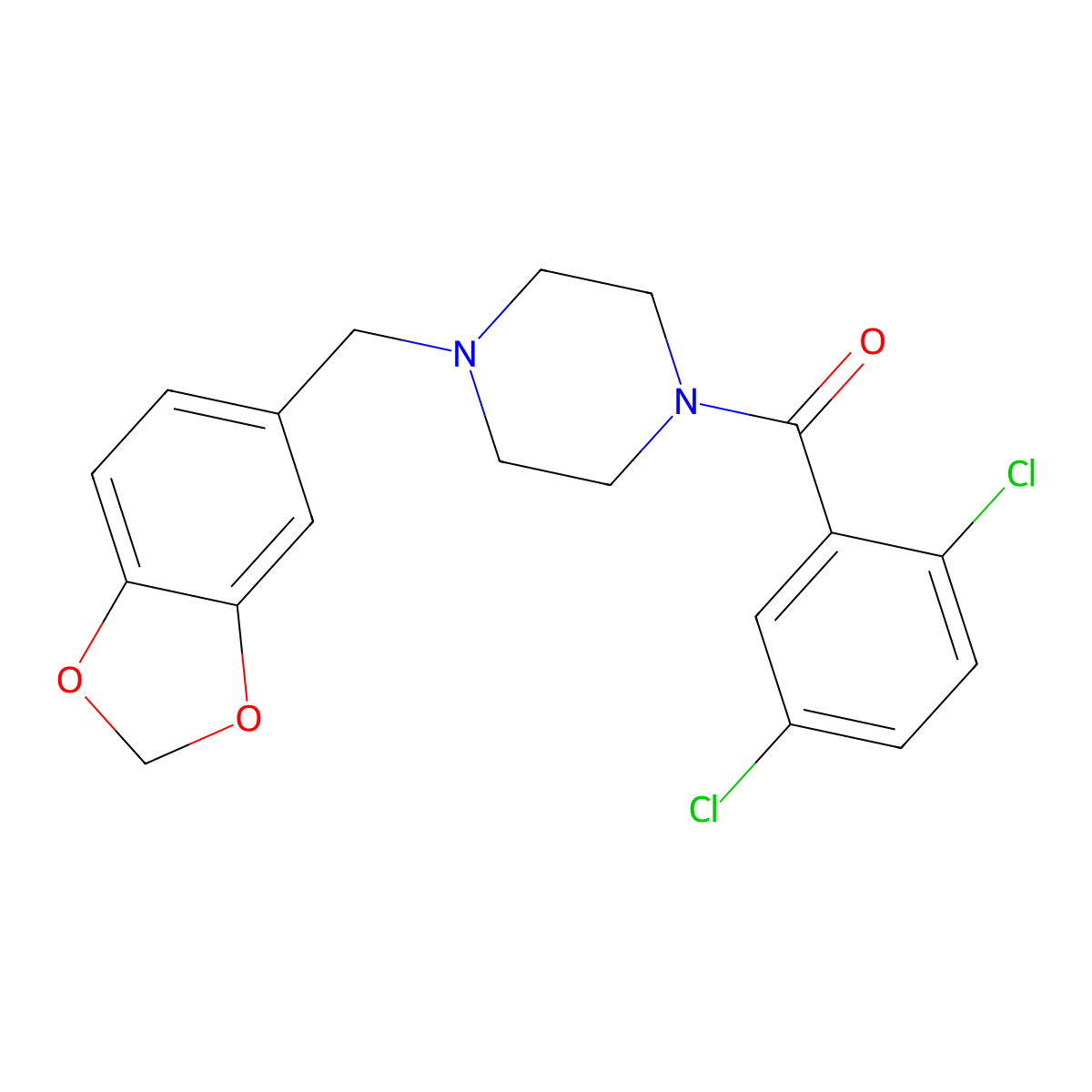 [4-(1,3-Benzodioxol-5-ylmethyl)piperazin-1-yl]-(2,5-dichlorophenyl)methanone molecular structure, CAS 349438-20-6