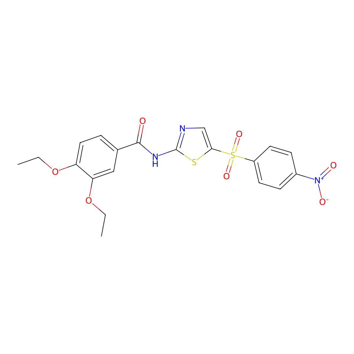 3,4-diethoxy-N-[5-(4-nitrophenyl)sulfonyl-1,3-thiazol-2-yl]benzamide molecular structure, CAS 349438-63-7